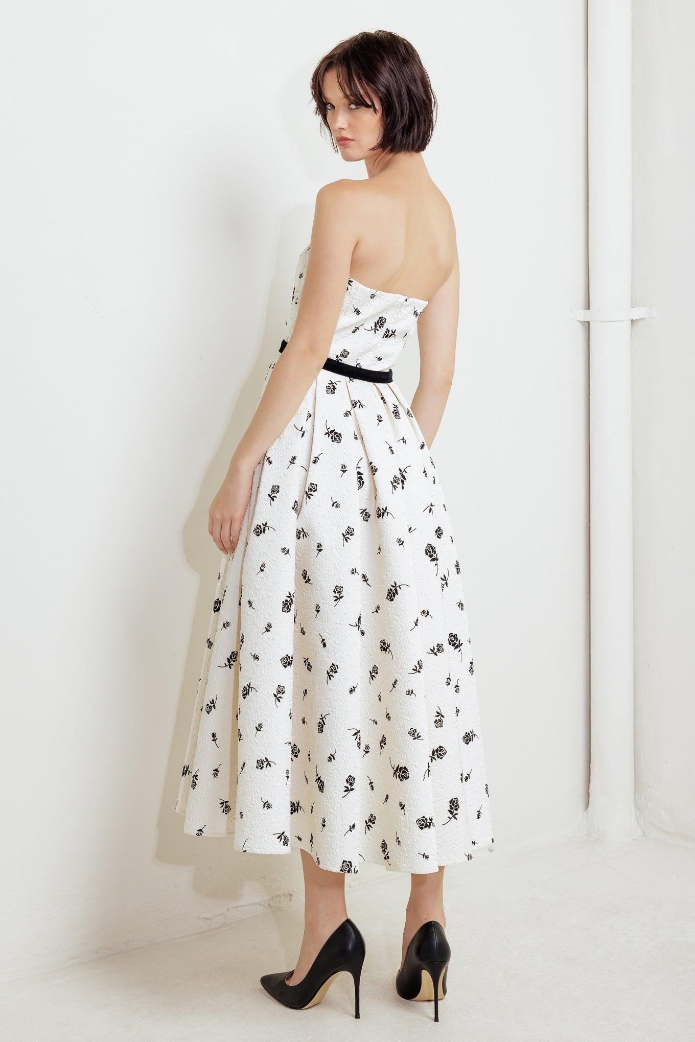 Lovely Cultivated Woven Midi Dress in cream black, view 2 — Soul Flow Apparel