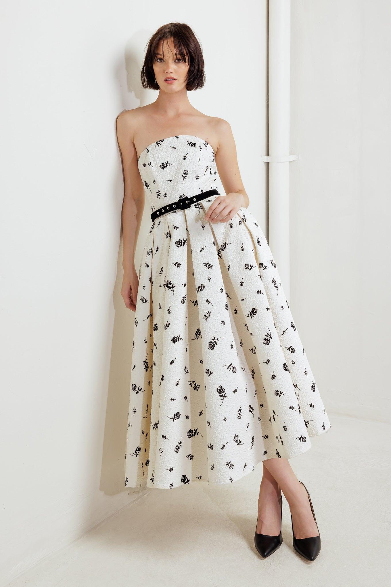 Lovely Cultivated Woven Midi Dress in cream black, view 7 — Soul Flow Apparel