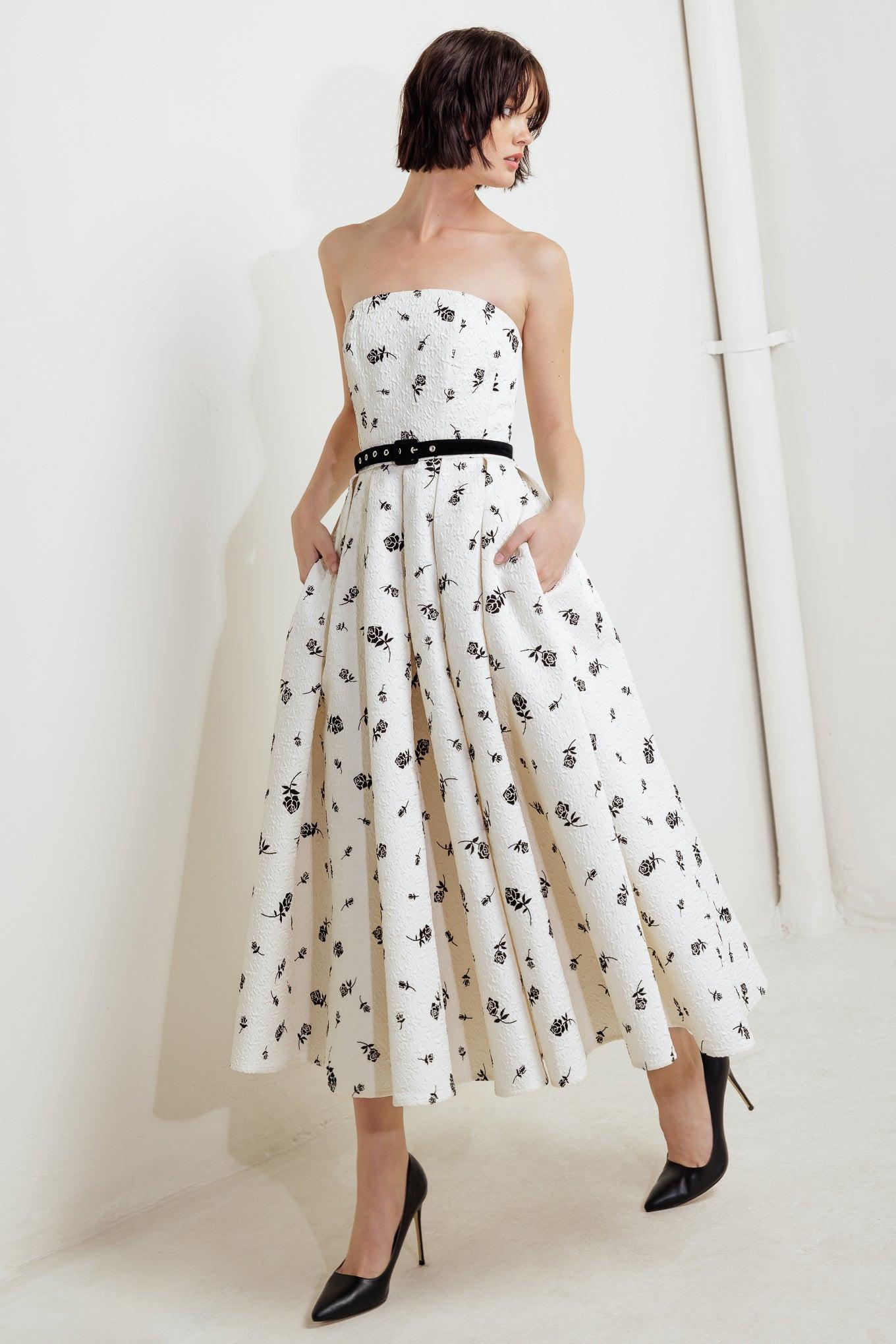 Lovely Cultivated Woven Midi Dress in cream black, view 8 — Soul Flow Apparel