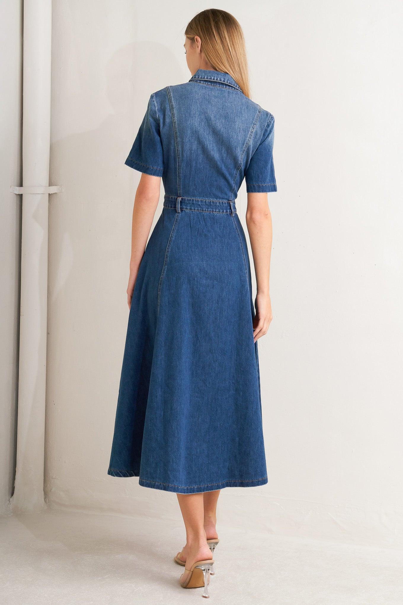 Elegant Touch Denim Midi Dress in medium, view 5 — Soul Flow Apparel