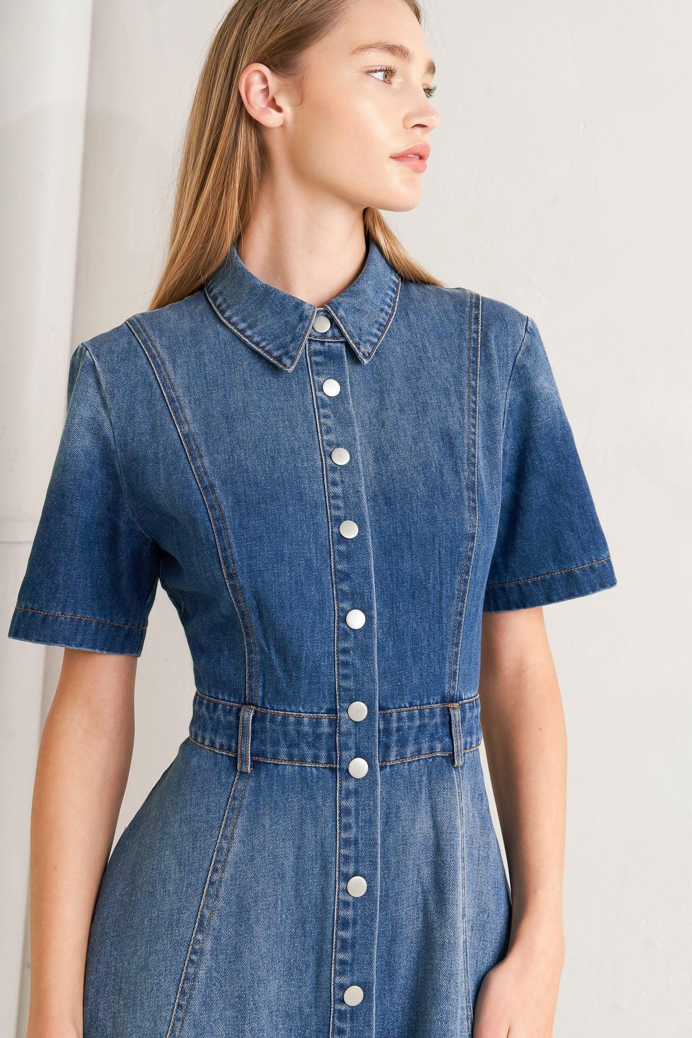 Elegant Touch Denim Midi Dress in medium, view 6 — Soul Flow Apparel