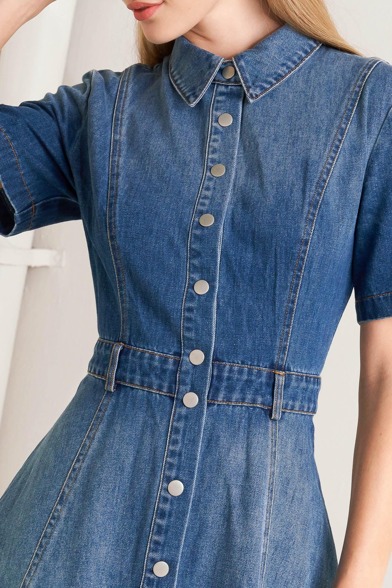 Elegant Touch Denim Midi Dress in medium, view 8 — Soul Flow Apparel