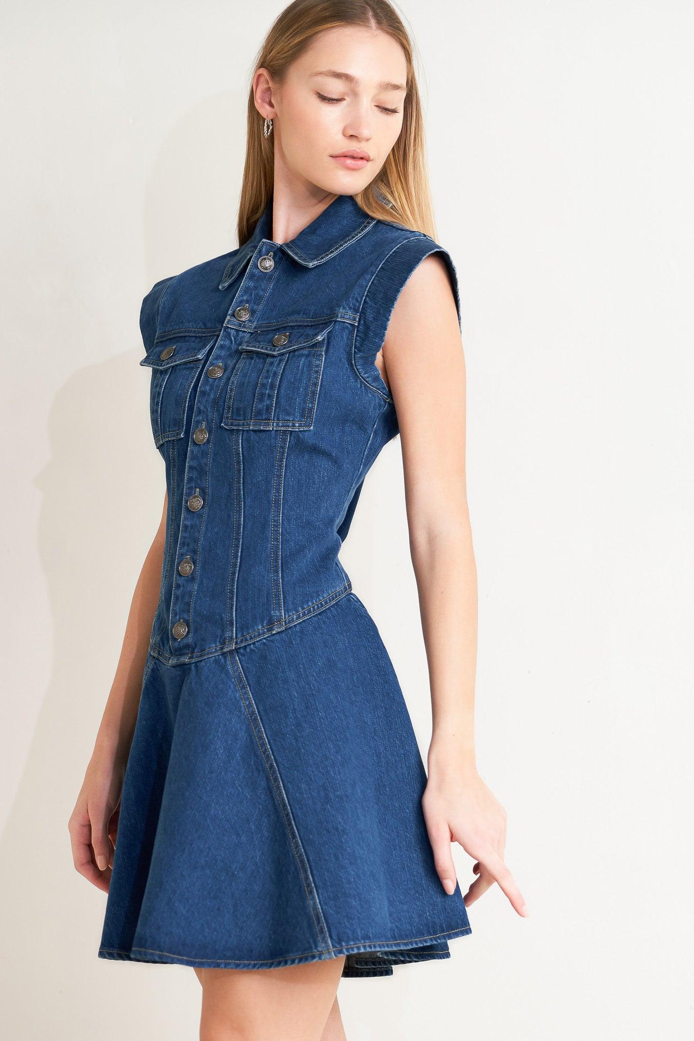 Blue Crush Denim Mini Dress in indigo, view 3 — Soul Flow Apparel