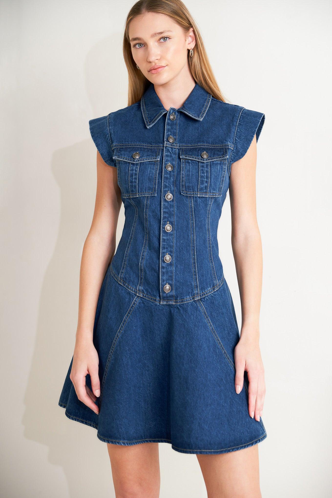Blue Crush Denim Mini Dress in indigo, view 4 — Soul Flow Apparel