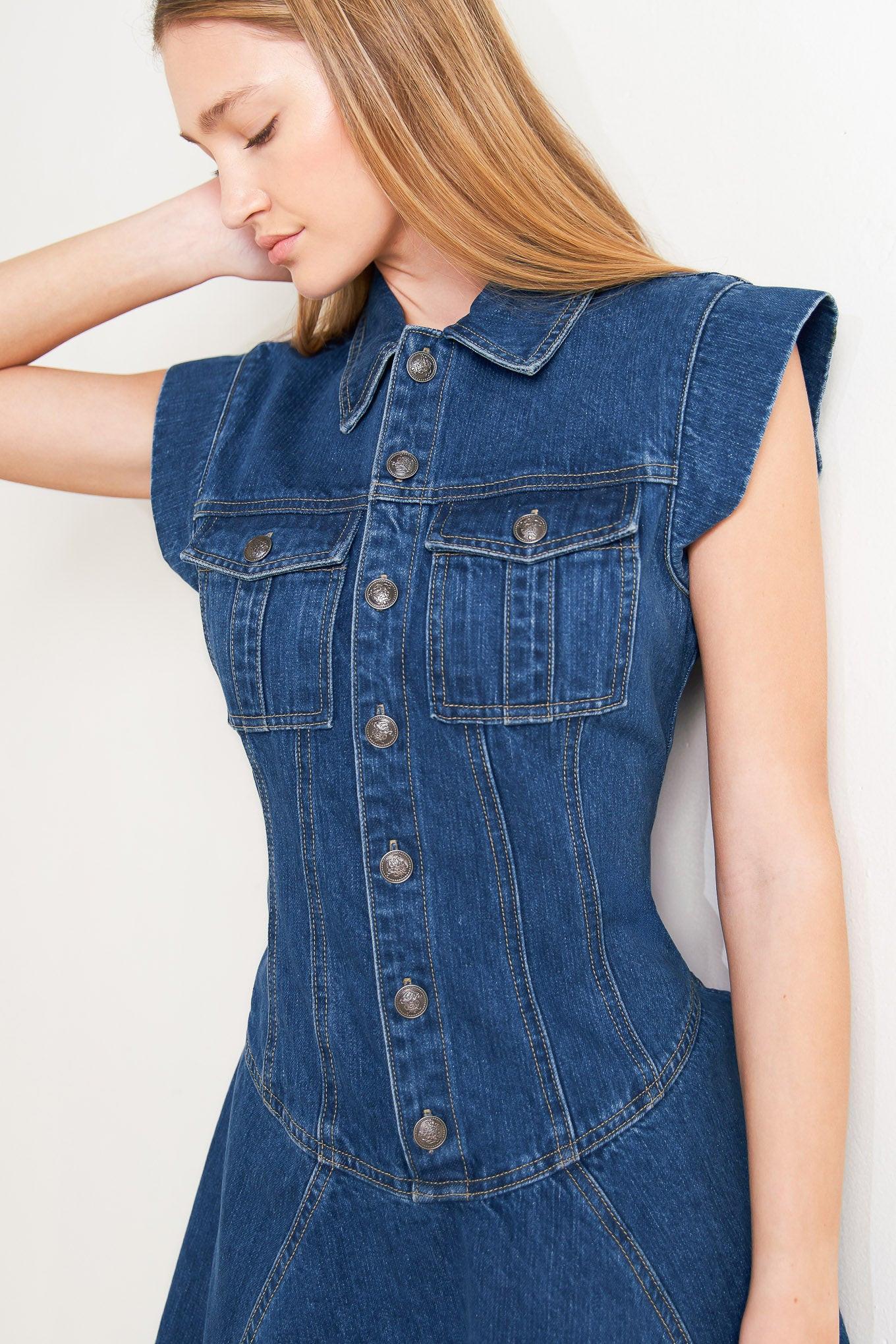 Blue Crush Denim Mini Dress in indigo, view 5 — Soul Flow Apparel