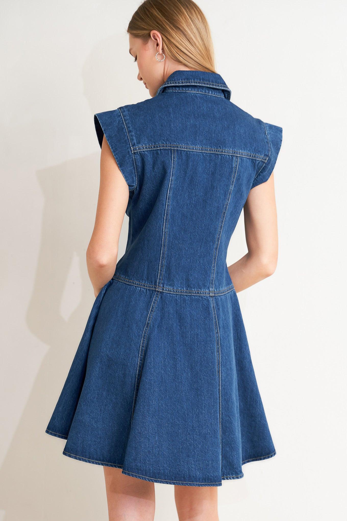 Blue Crush Denim Mini Dress in indigo, view 6 — Soul Flow Apparel