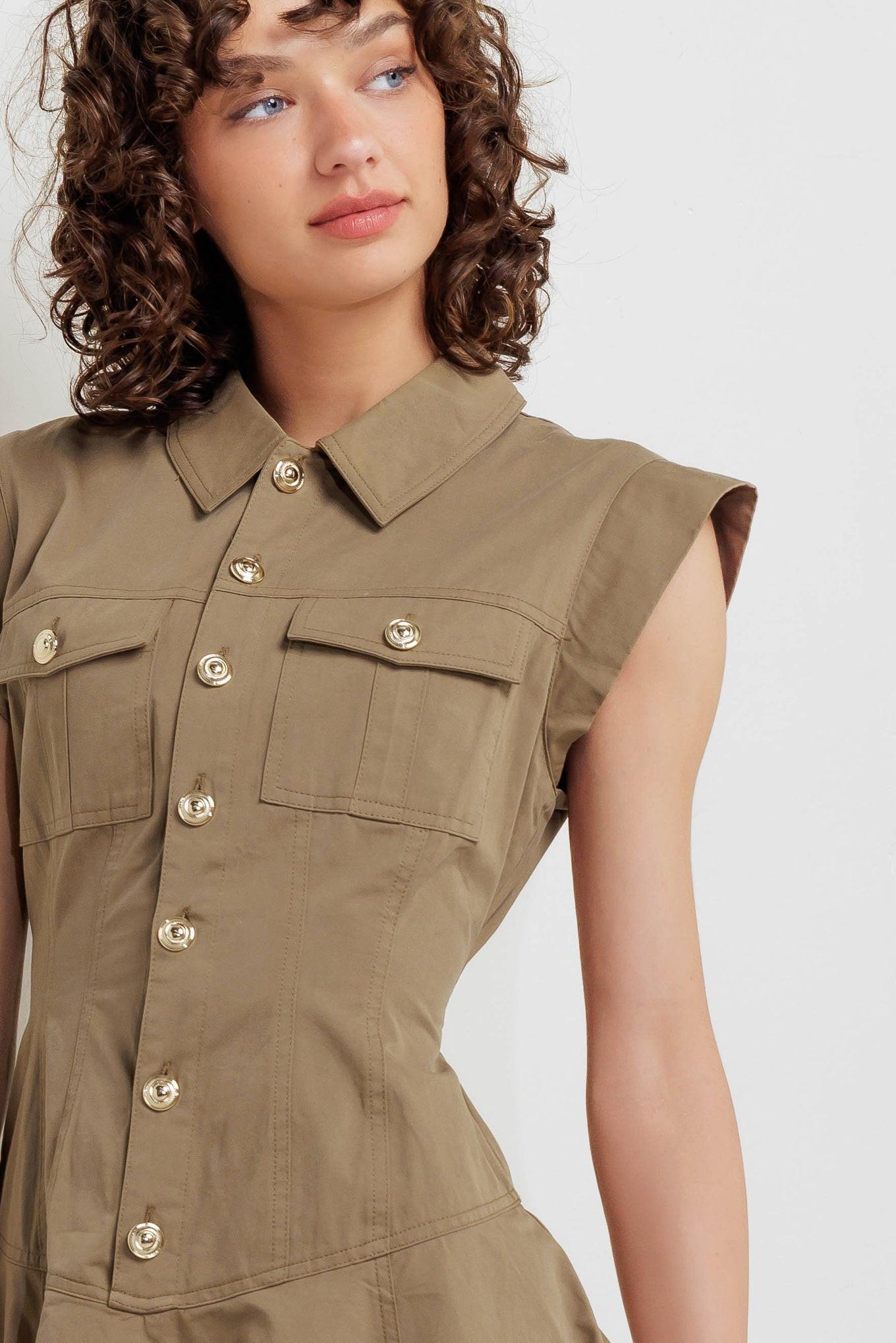 Mission Muse Woven Mini Dress in mocha, view 2 — Soul Flow Apparel