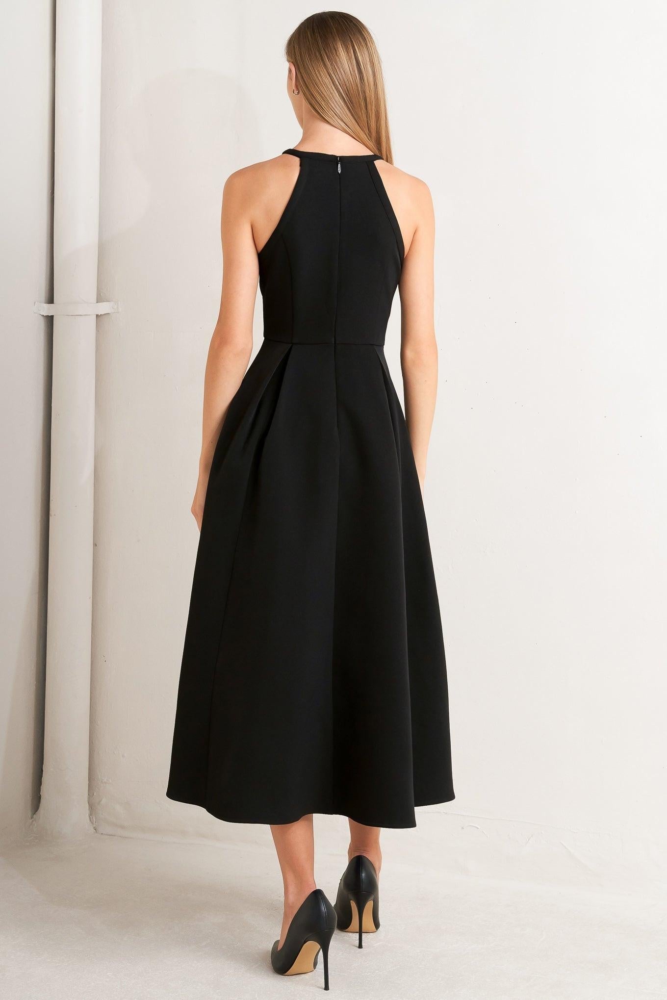 Galaxy Charm Woven Midi Dress in black, view 4 — Soul Flow Apparel
