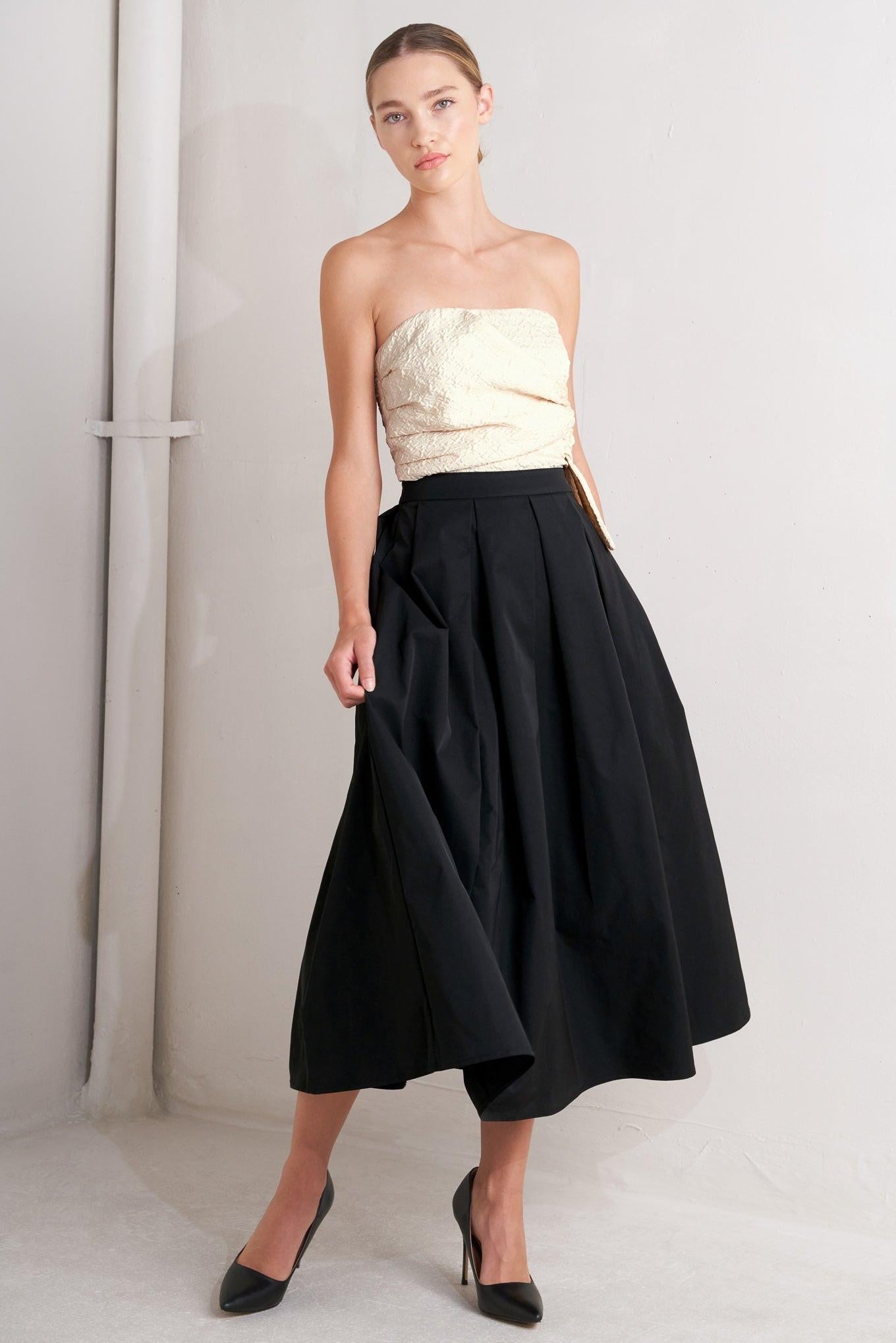 Mono Ballet Woven Midi Dress in black cream, view 2 — Soul Flow Apparel