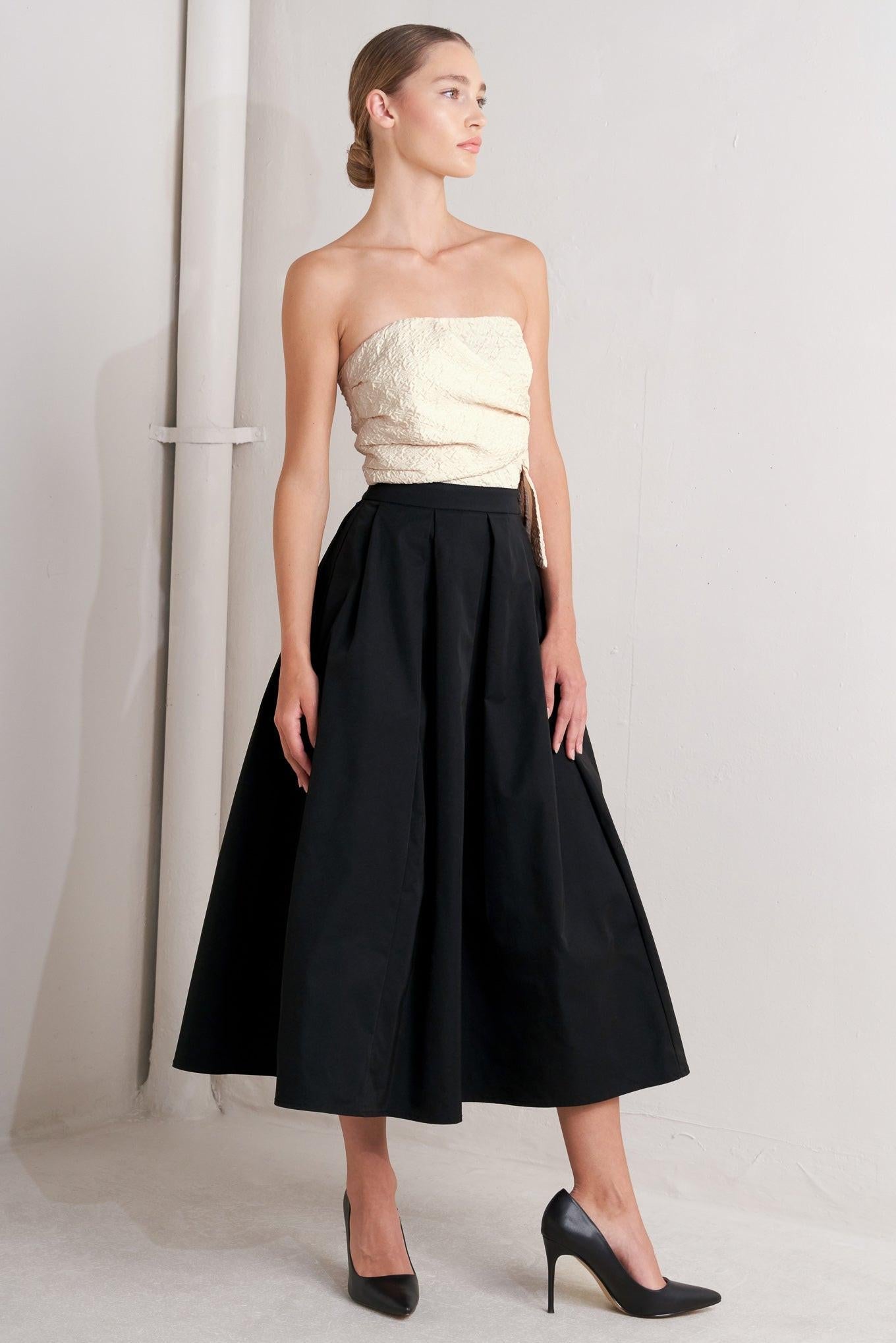 Mono Ballet Woven Midi Dress in black cream, view 4 — Soul Flow Apparel