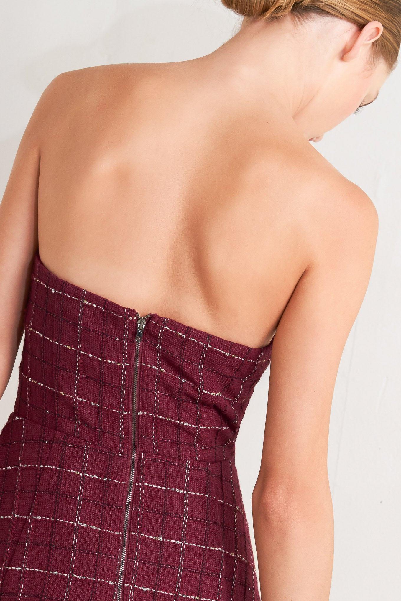 Tweed Doll Wine Woven Mini Dress, view 7 — Soul Flow Apparel