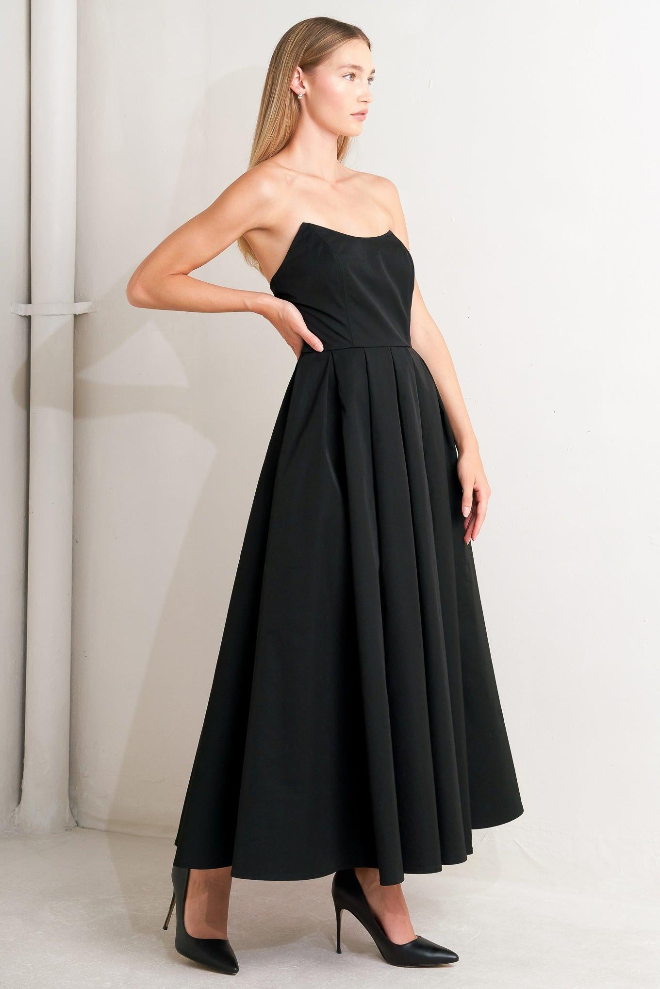 Gala Noir Woven Midi Dress in black, view 5 — Soul Flow Apparel
