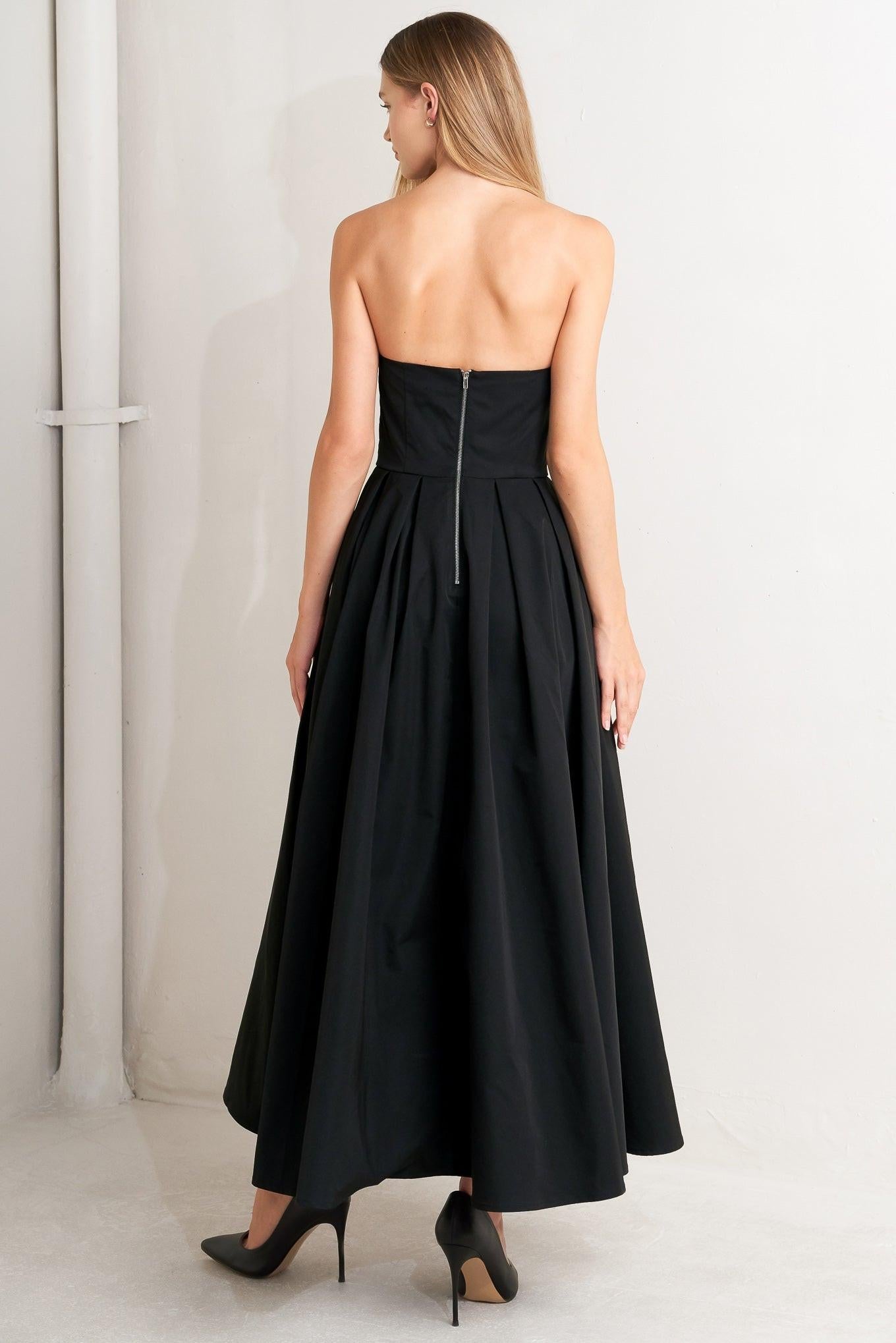 Gala Noir Woven Midi Dress in black, view 6 — Soul Flow Apparel