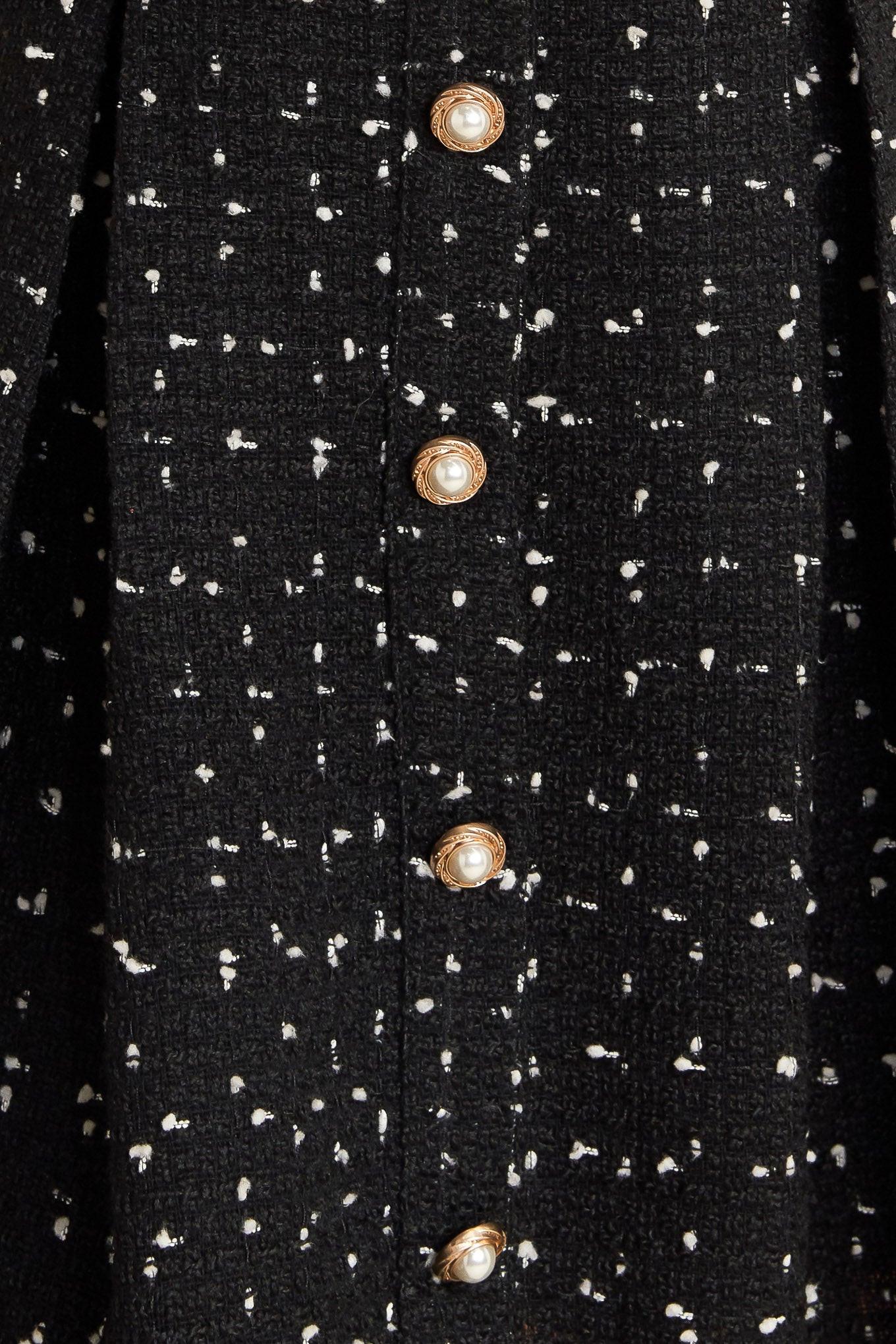 French Code Woven Tweed Mini Dress in black, fabric swatch — Soul Flow Apparel