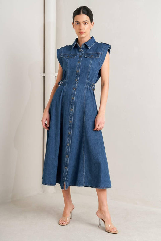 Icon Vintage Denim Midi Dress, view 1 — Soul Flow Apparel