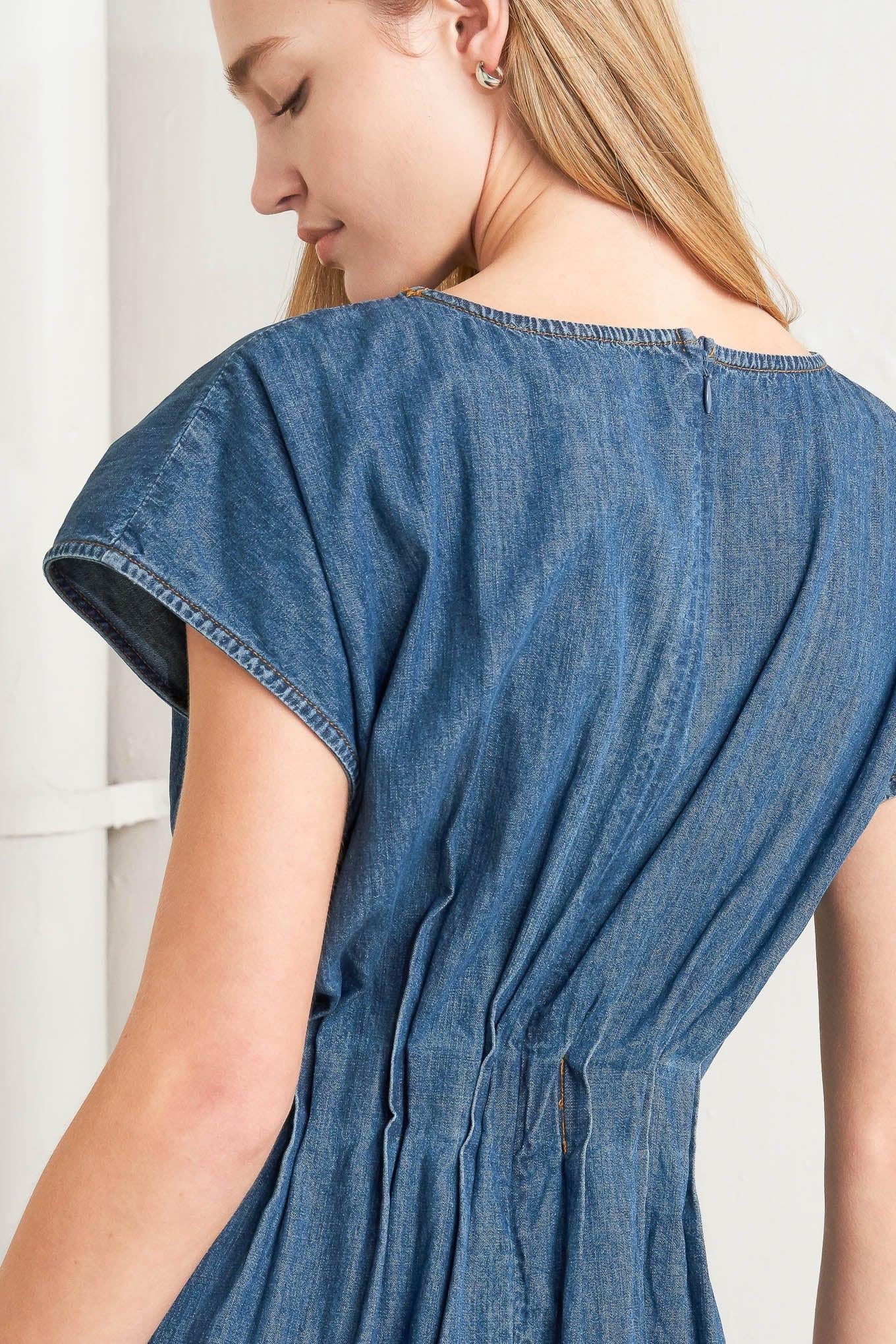 Modern Work Denim Midi Dress in indigo, view 6 — Soul Flow Apparel