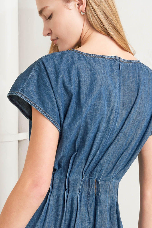 Modern Work Denim Midi Dress in indigo, view 6 — Soul Flow Apparel