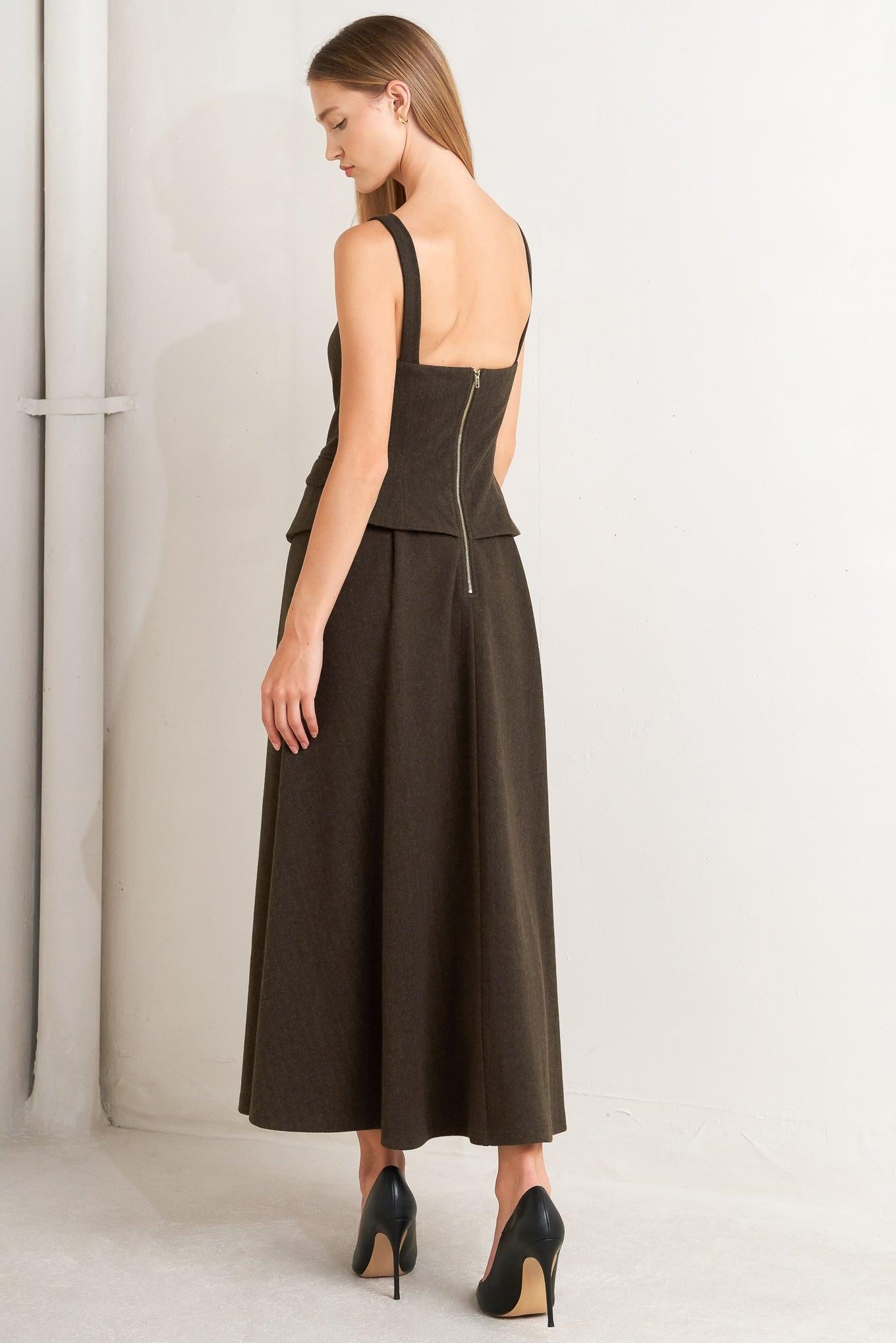 Heritage Tailor Woven Midi Dress in chocolate, view 5 — Soul Flow Apparel