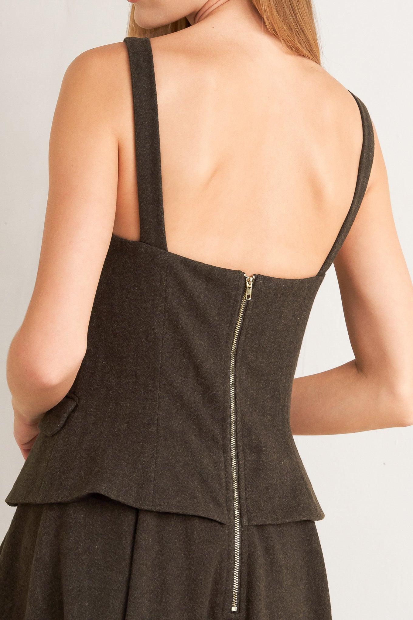 Heritage Tailor Woven Midi Dress in chocolate, view 8 — Soul Flow Apparel
