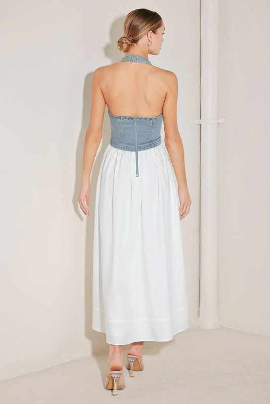 City to Coast Woven Midi Dress in denim white, view 6 — Soul Flow Apparel