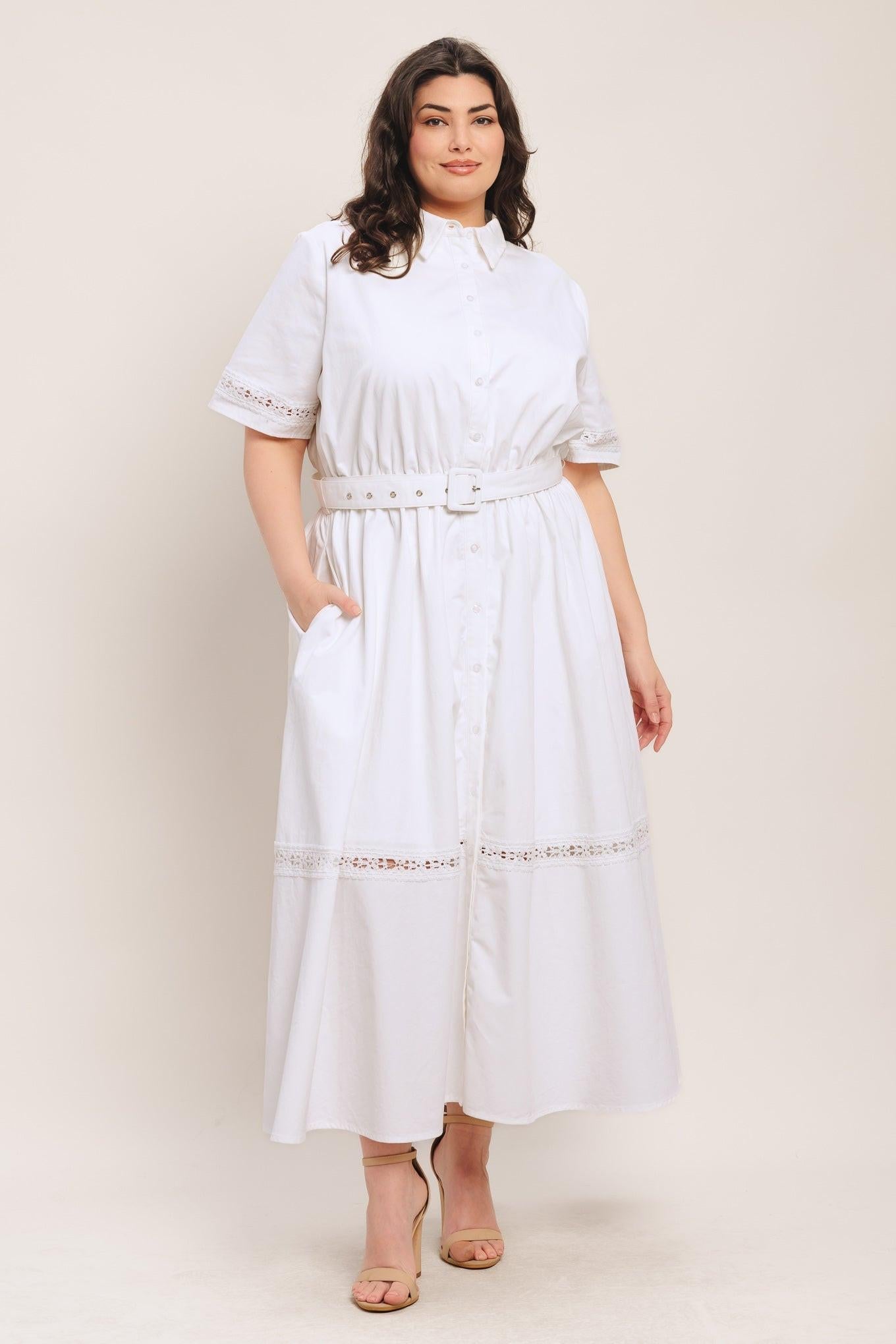 Elegant Encounter Woven Midi Dress in white, view 7 — Soul Flow Apparel