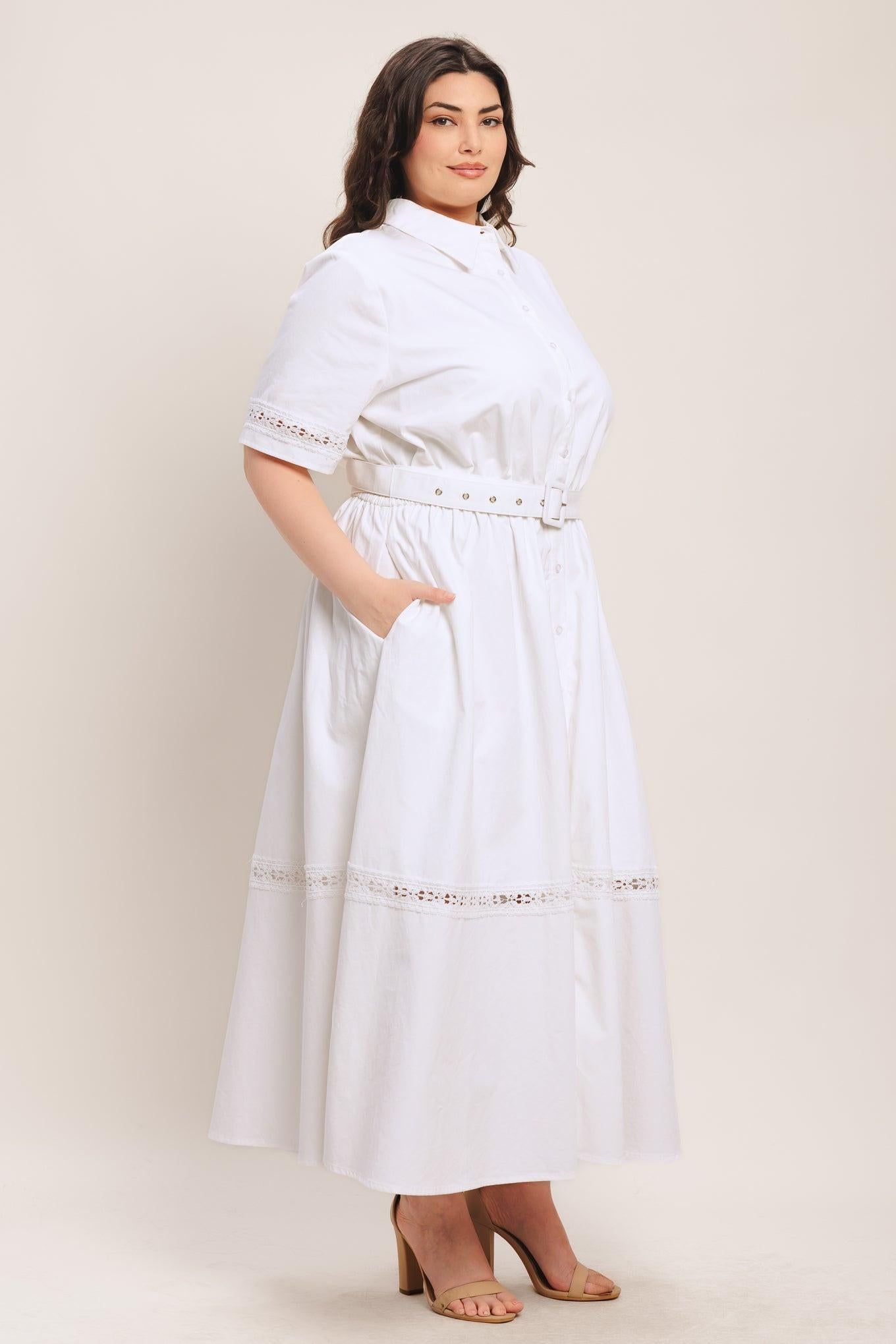 Elegant Encounter Woven Midi Dress in white, view 10 — Soul Flow Apparel
