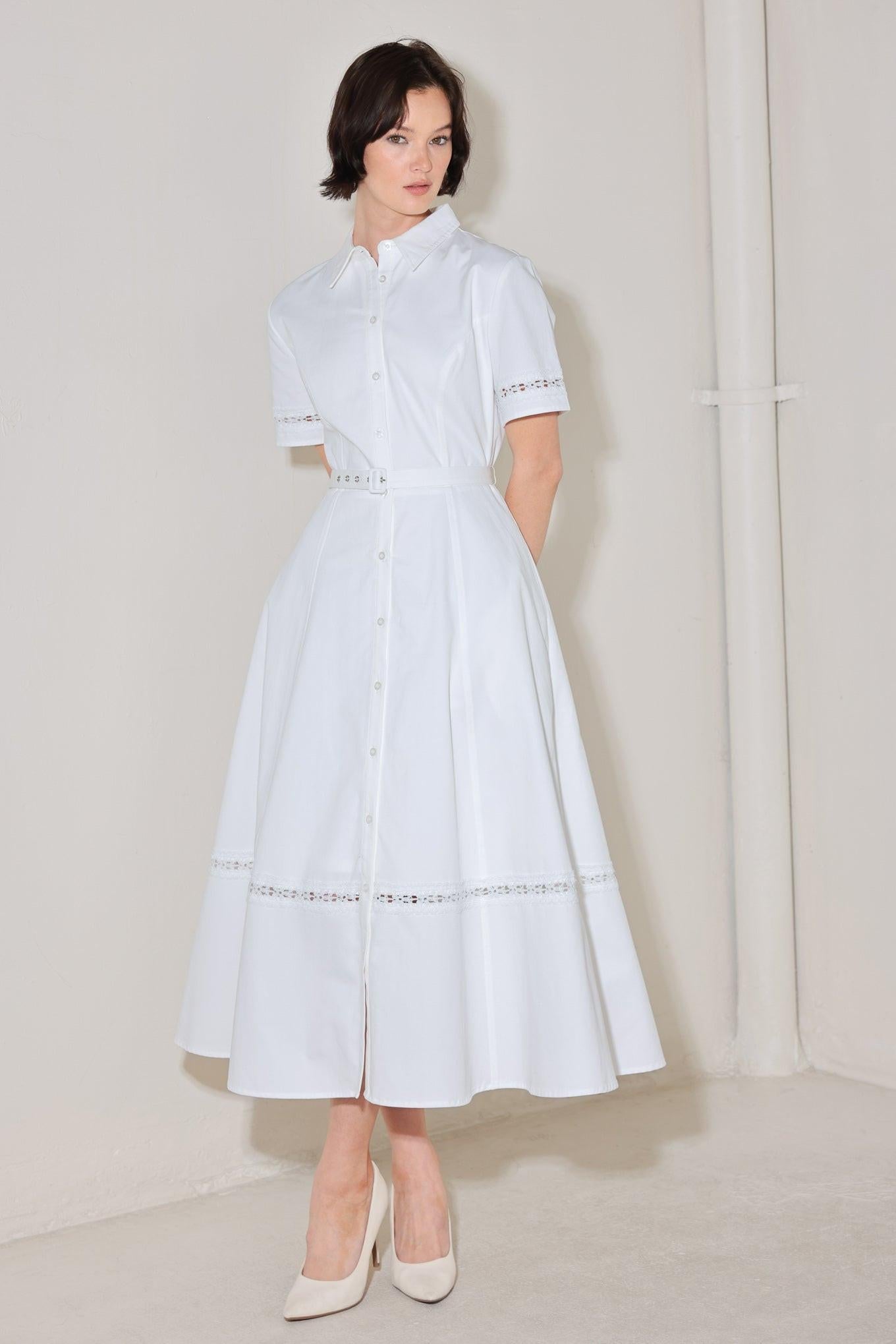 Elegant Encounter Woven Midi Dress in white, view 1 — Soul Flow Apparel