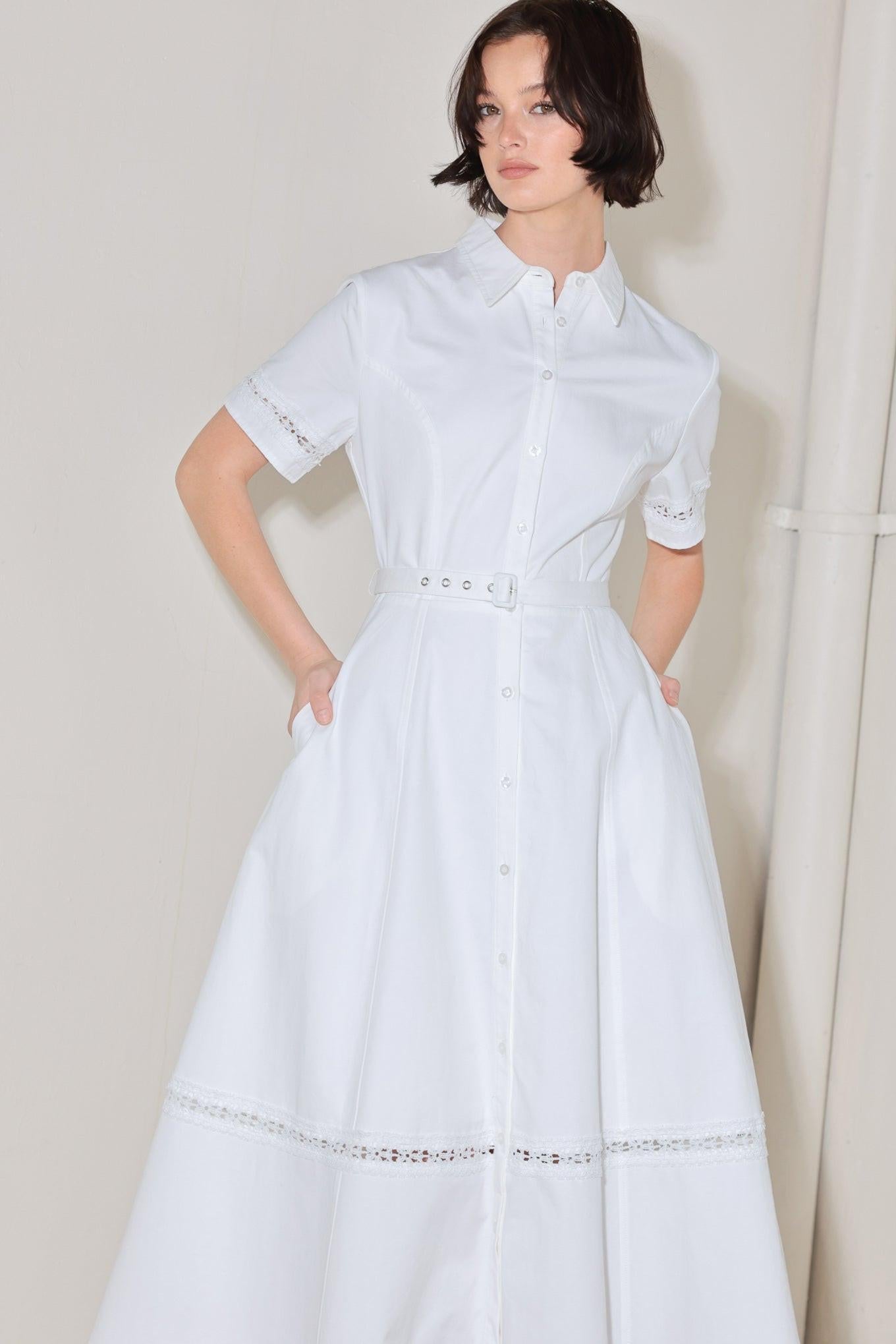Elegant Encounter Woven Midi Dress in white, view 2 — Soul Flow Apparel