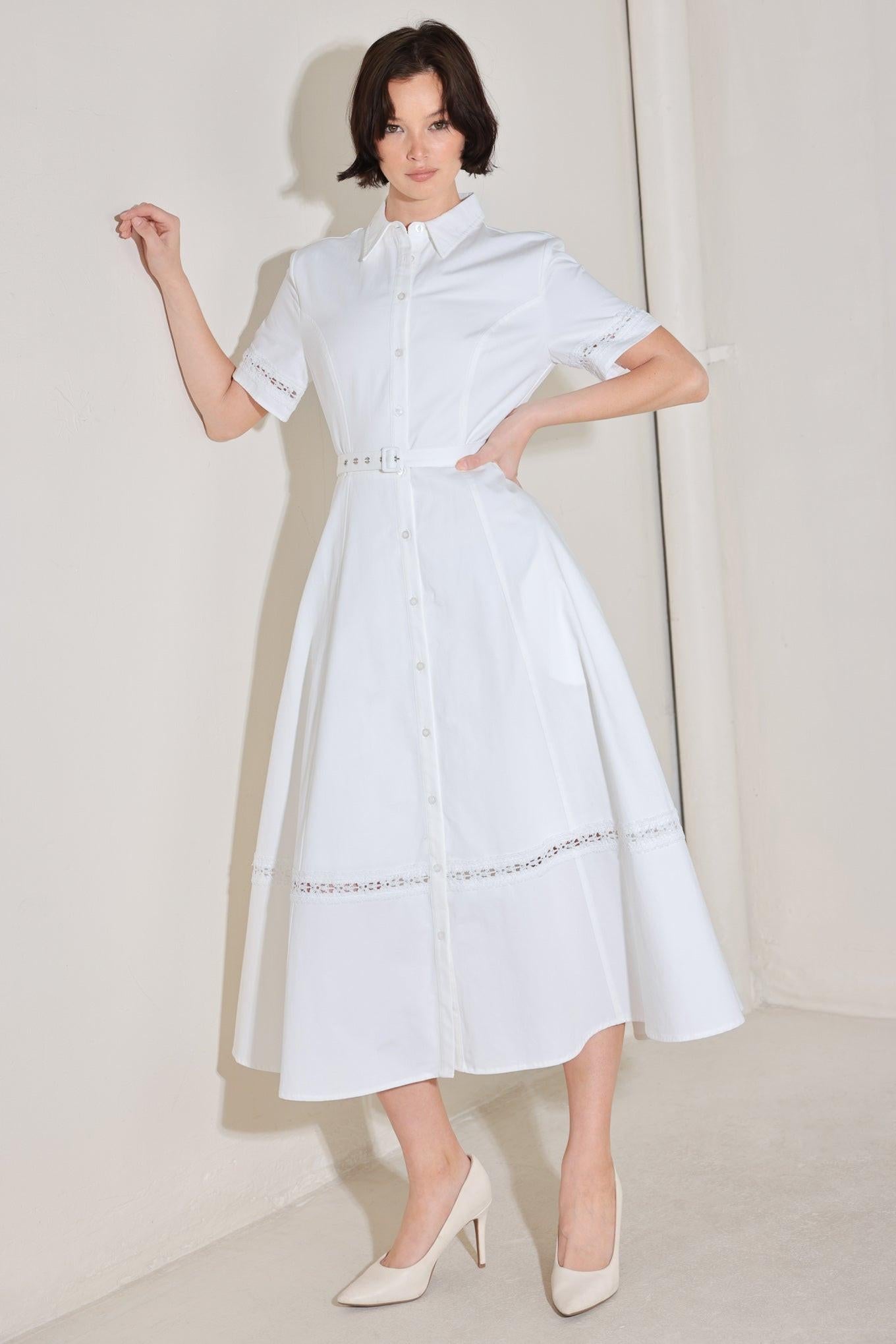 Elegant Encounter Woven Midi Dress in white, view 3 — Soul Flow Apparel