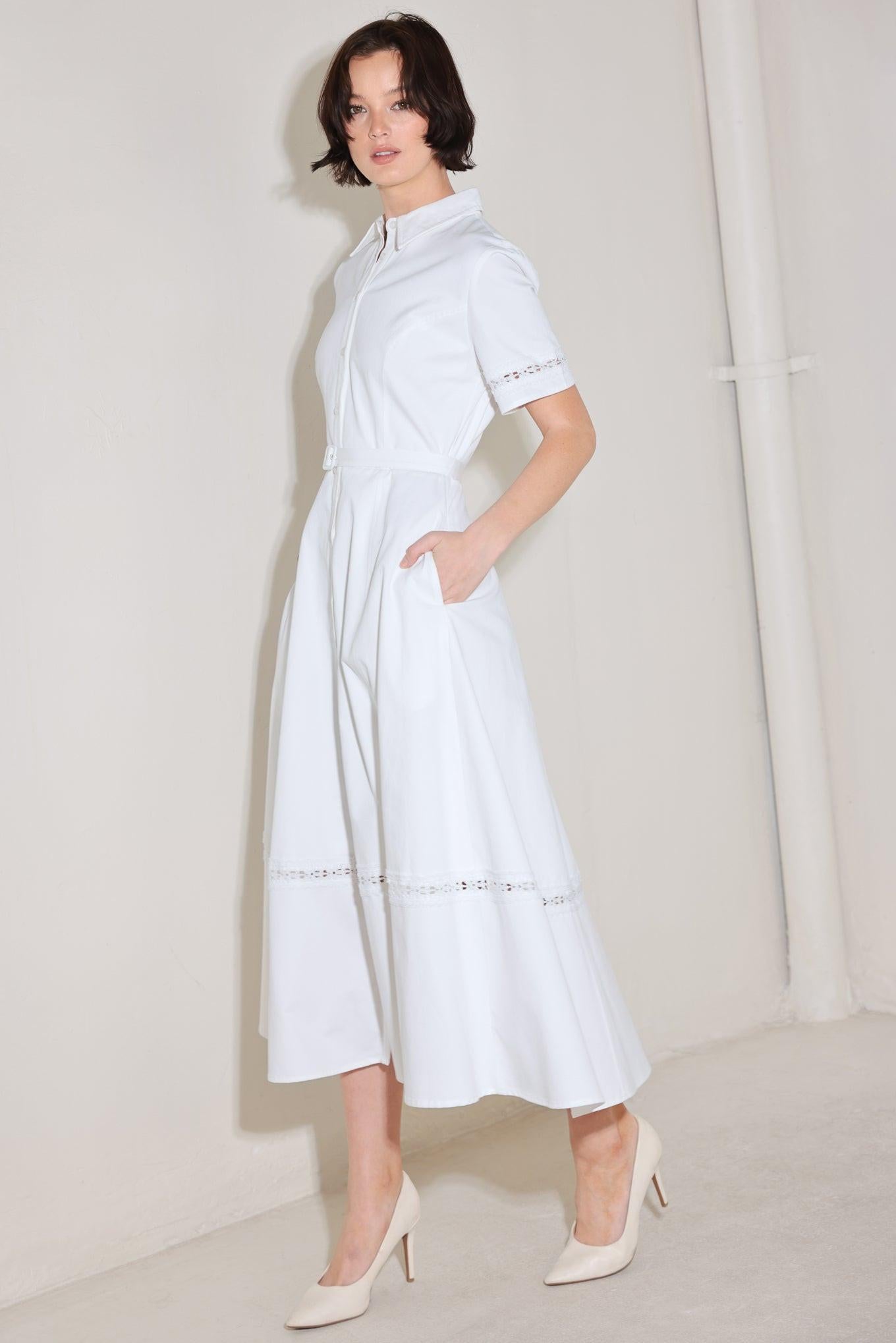 Elegant Encounter Woven Midi Dress in white, view 5 — Soul Flow Apparel