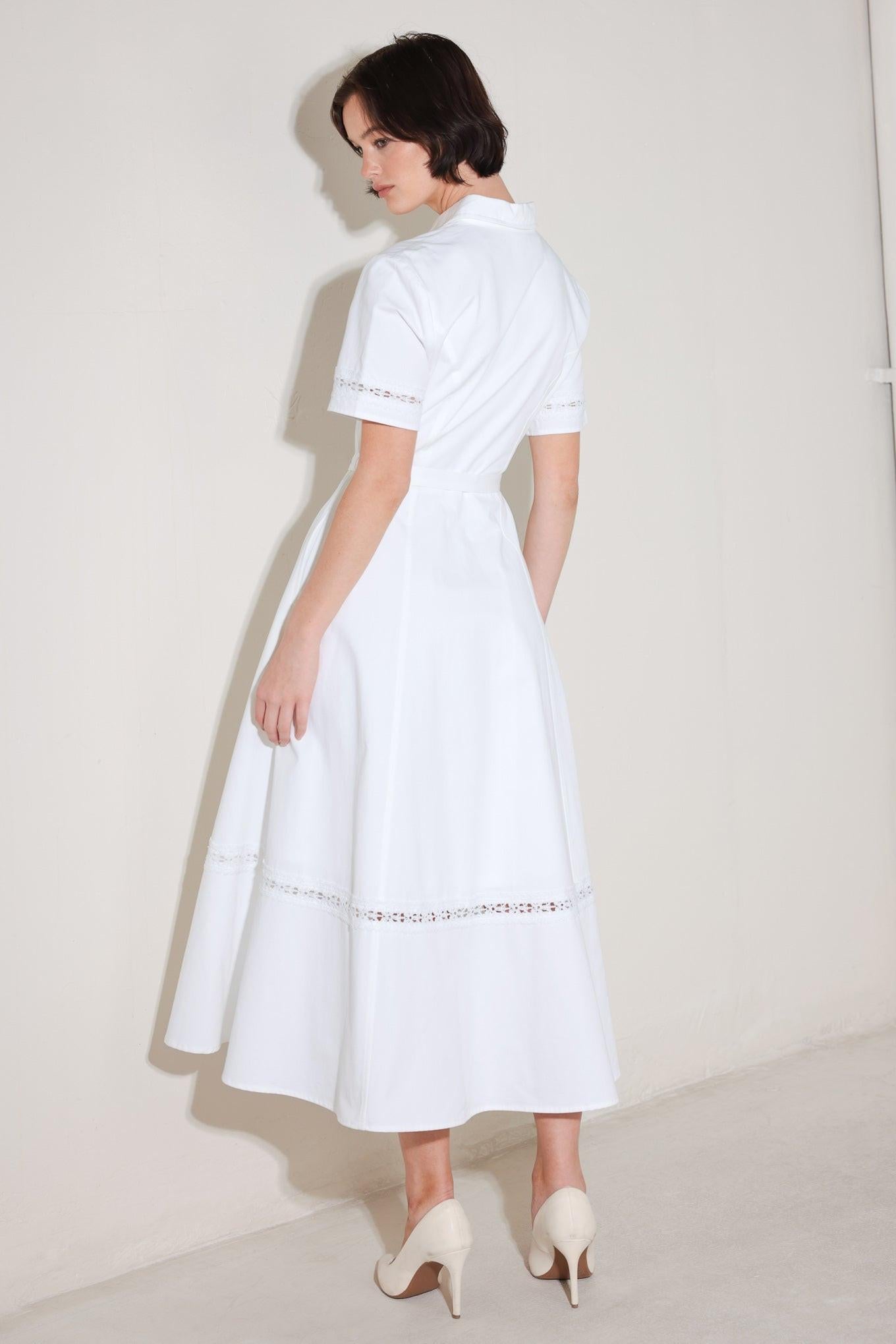 Elegant Encounter Woven Midi Dress in white, view 6 — Soul Flow Apparel