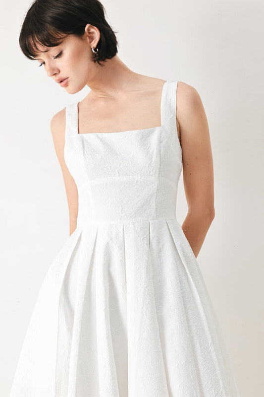 Echo In White Woven Midi Dress, view 2 — Soul Flow Apparel