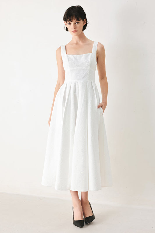 Echo In White Woven Midi Dress, view 4 — Soul Flow Apparel