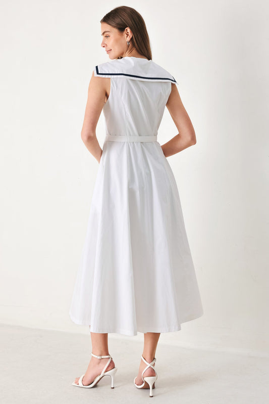 Darling Day Woven Midi Dress in white, view 5 — Soul Flow Apparel