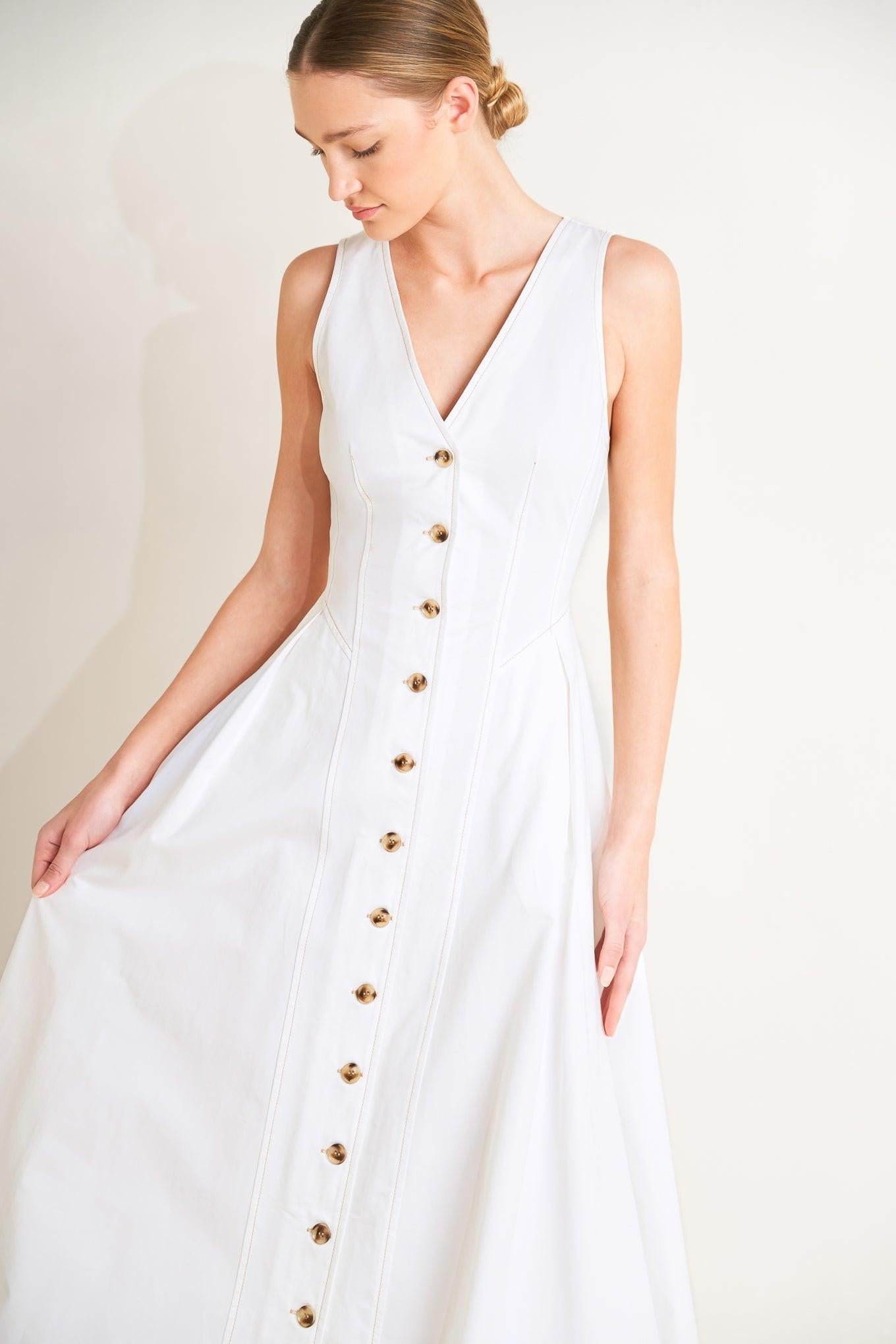 Elegantly Yours Woven Midi Dress in white, view 3 — Soul Flow Apparel