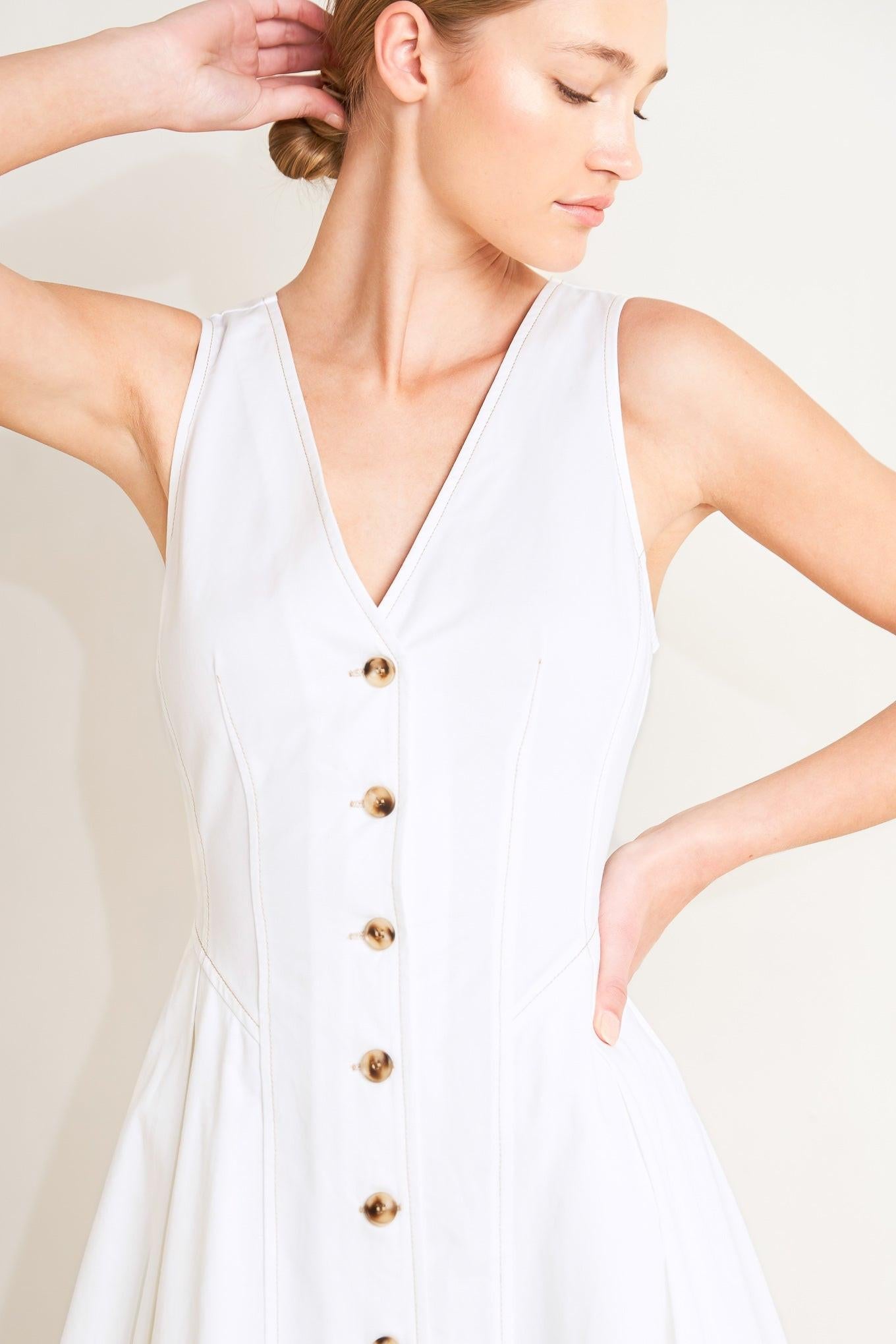 Elegantly Yours Woven Midi Dress in white, view 4 — Soul Flow Apparel