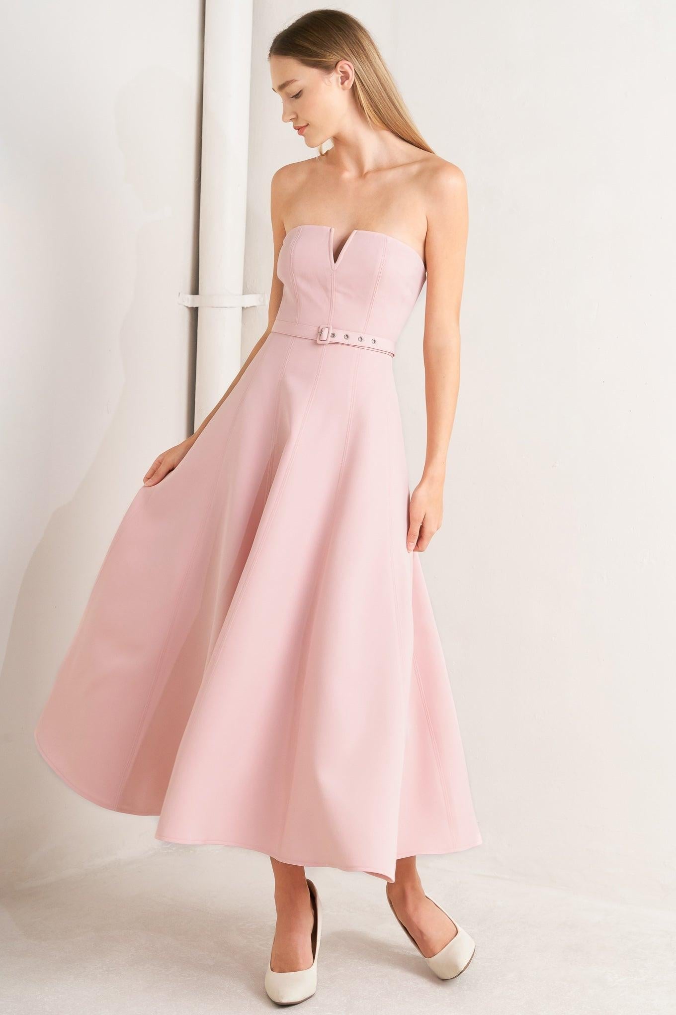 Weekend Glam Woven Midi Dress in pink, view 1 — Soul Flow Apparel