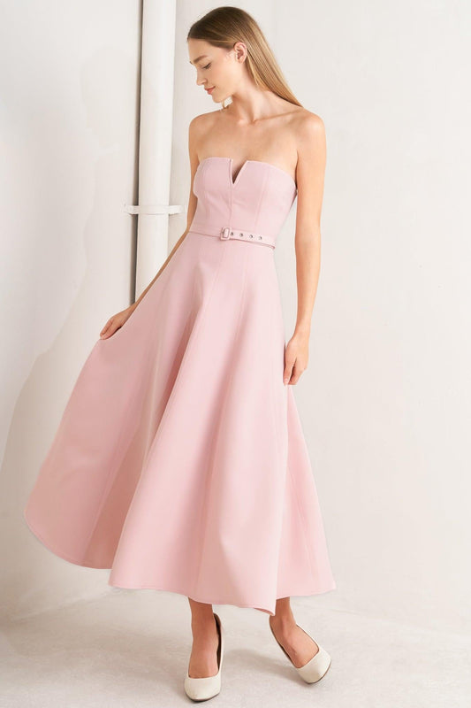 Weekend Glam Woven Midi Dress in pink, view 1 — Soul Flow Apparel