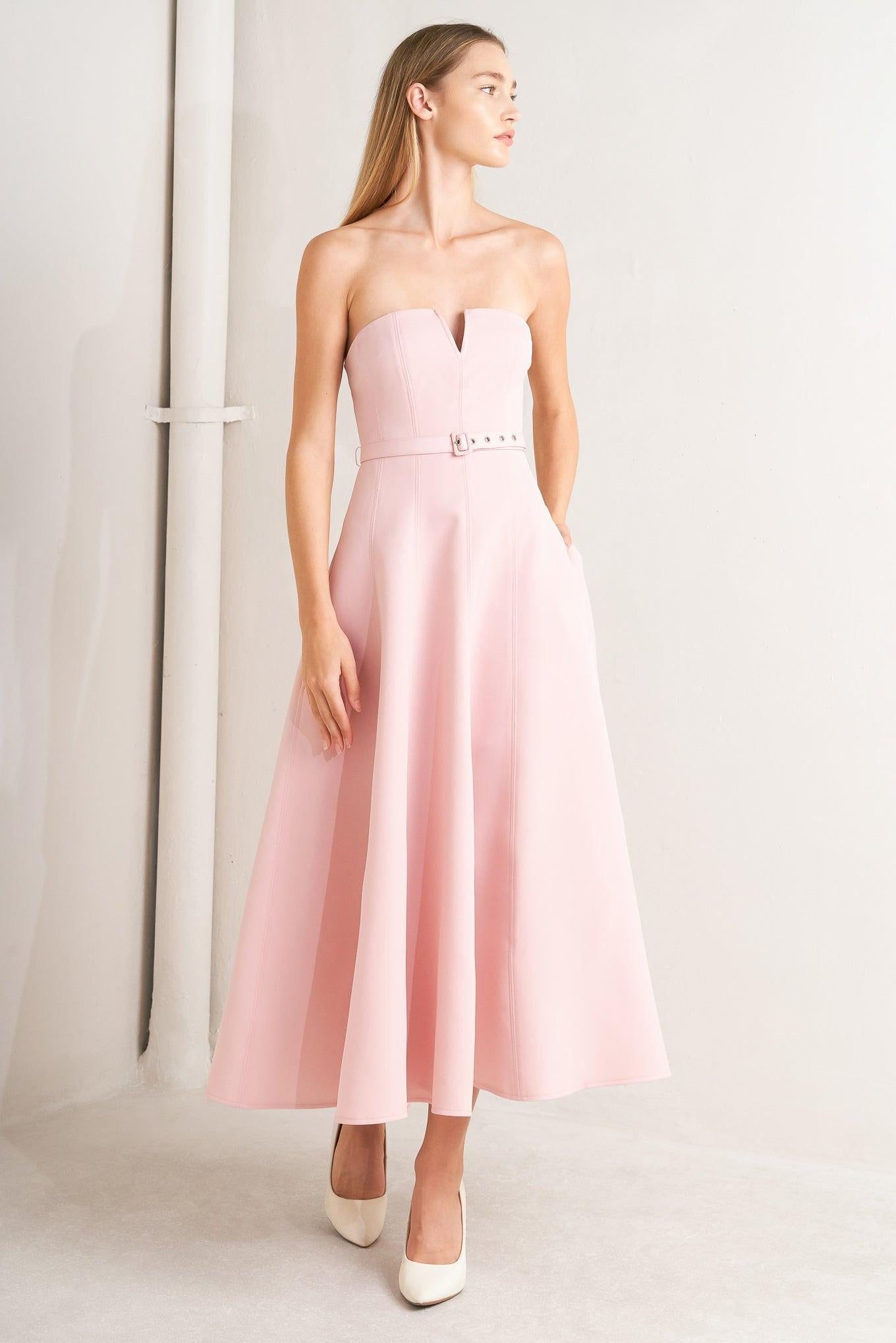 Weekend Glam Woven Midi Dress in pink, view 5 — Soul Flow Apparel