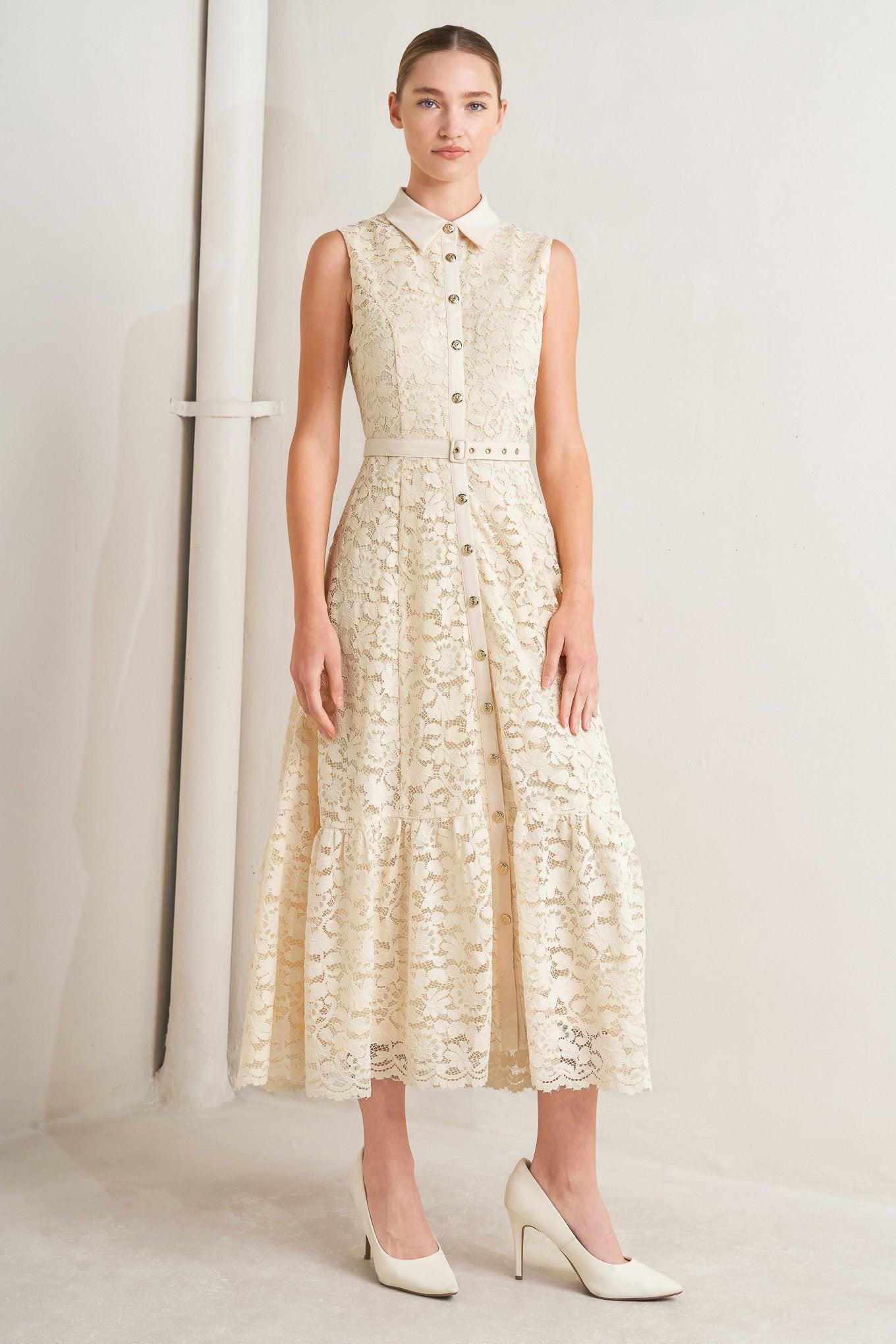 Purely Romantic Woven Lace Midi Dress in cream, view 4 — Soul Flow Apparel