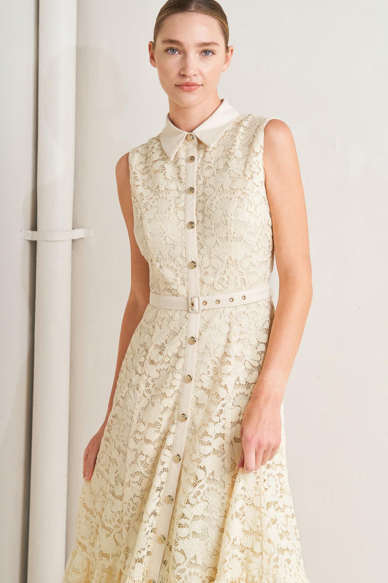 Purely Romantic Woven Lace Midi Dress in cream, view 5 — Soul Flow Apparel
