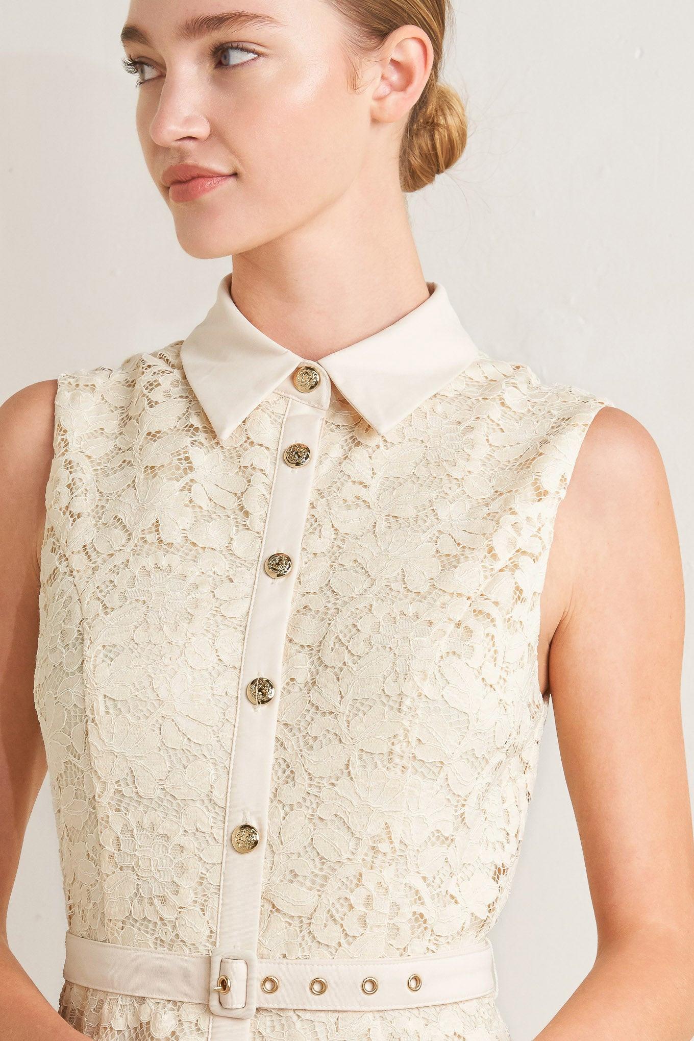 Purely Romantic Woven Lace Midi Dress in cream, view 6 — Soul Flow Apparel