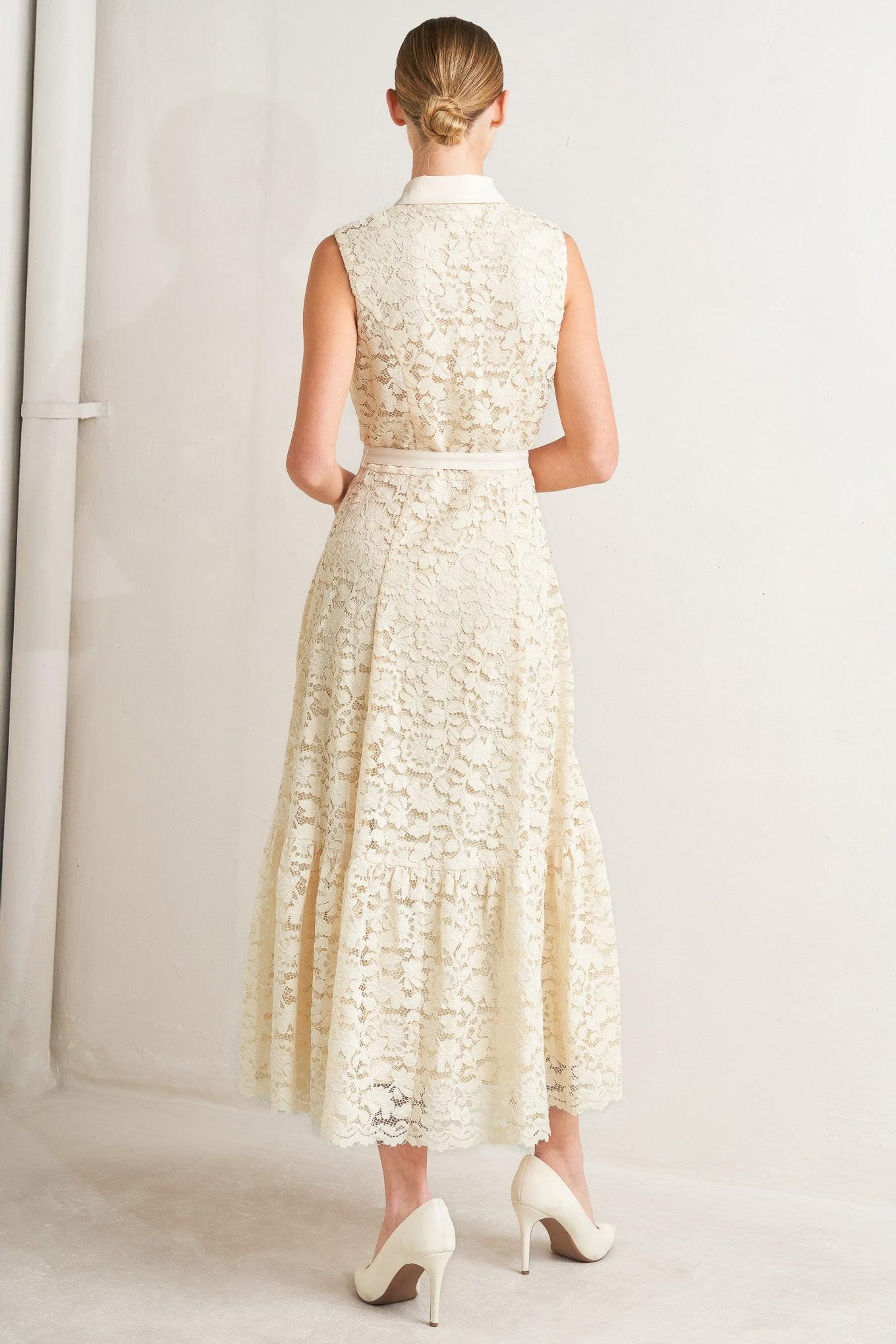 Purely Romantic Woven Lace Midi Dress in cream, view 7 — Soul Flow Apparel