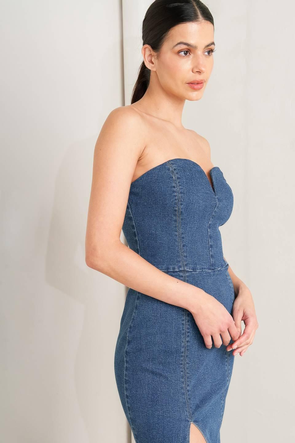 Raw Echo Denim Midi Dress, view 4 — Soul Flow Apparel