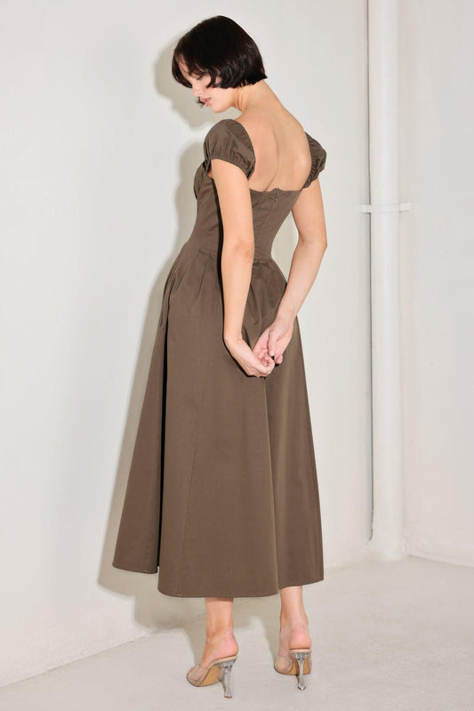 Mocha Muse Moment Woven Midi Dress in brown, view 6 — Soul Flow Apparel