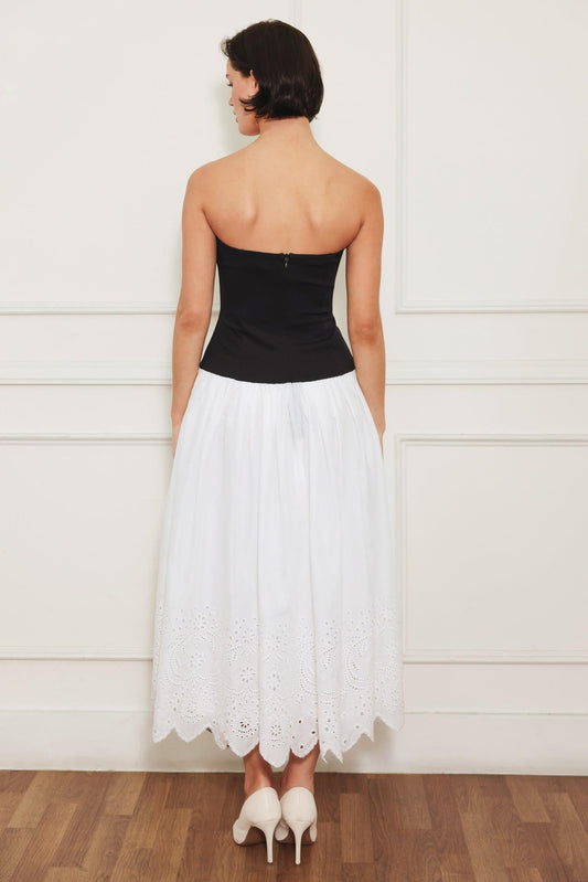 Soft Spoken Beauty Knit Woven Midi Dress in white black, view 5 — Soul Flow Apparel
