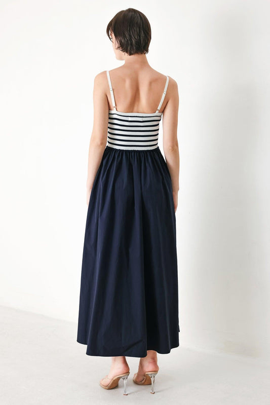 Paris Stripe Cutout Midi Dress in navy multi, view 6 — Soul Flow Apparel