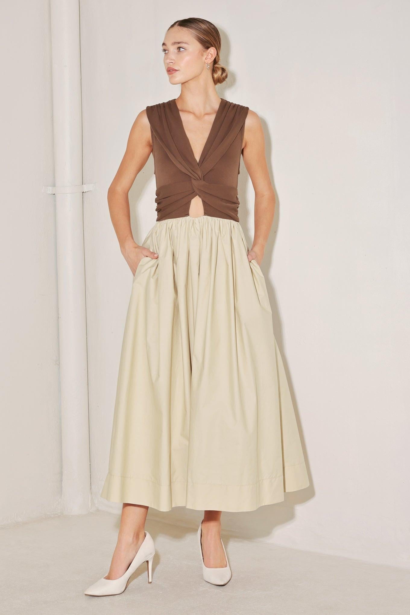 Angel Veil Solid Midi Dress in brown multi, view 1 — Soul Flow Apparel