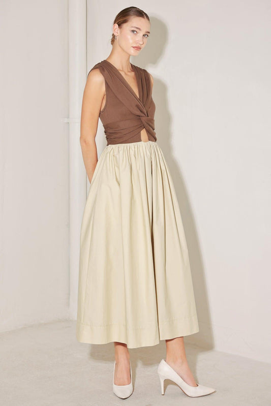 Angel Veil Solid Midi Dress in brown multi, view 4 — Soul Flow Apparel