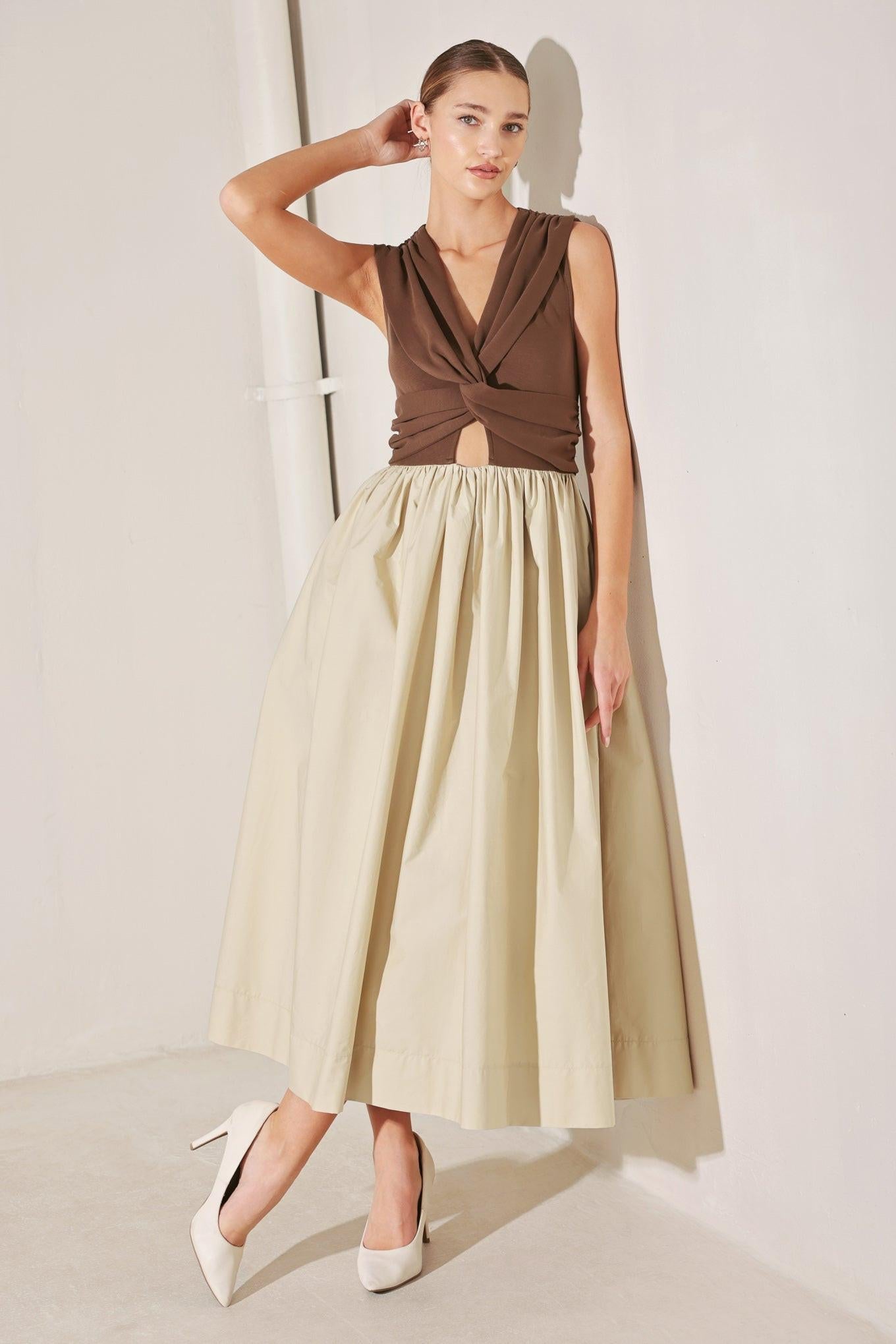 Angel Veil Solid Midi Dress in brown multi, view 5 — Soul Flow Apparel